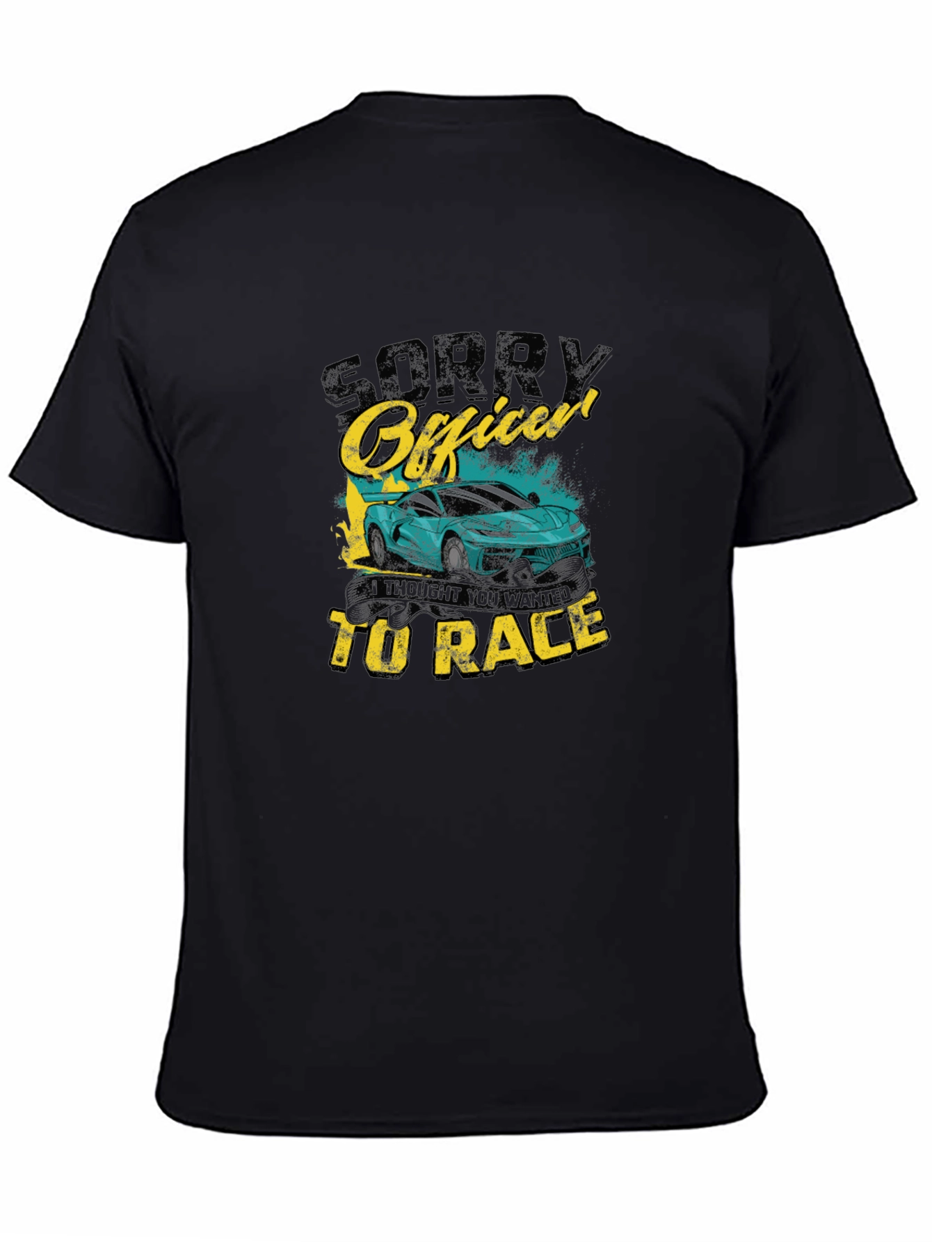 Black Sorry Officer Funny Car Racing T-Shirt view 4