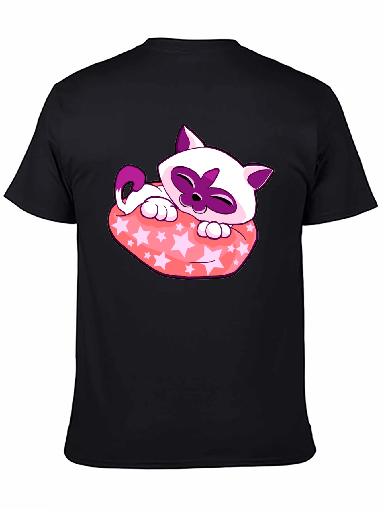 Black Cute Cartoon Cat Star Pillow Black T-Shirt view 4