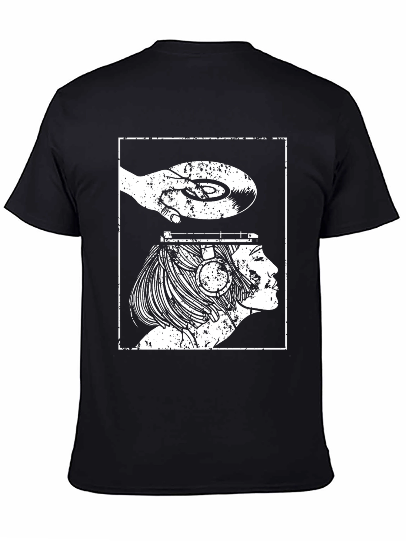 Black Retro Vinyl Head Black T-Shirt view 4