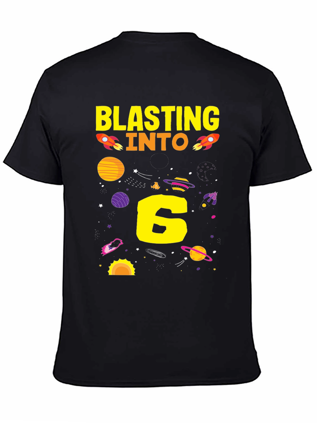 Black Blasting Into 6th Birthday T-Shirt view 4