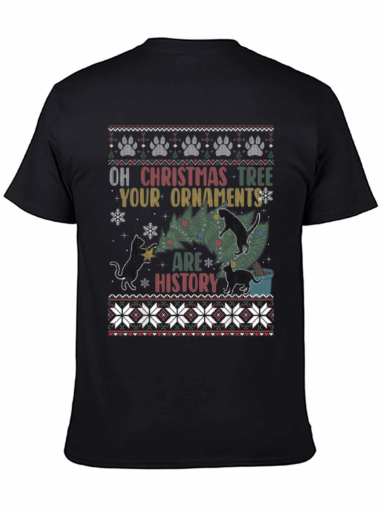 Black Funny Christmas Cat T-Shirt view 4