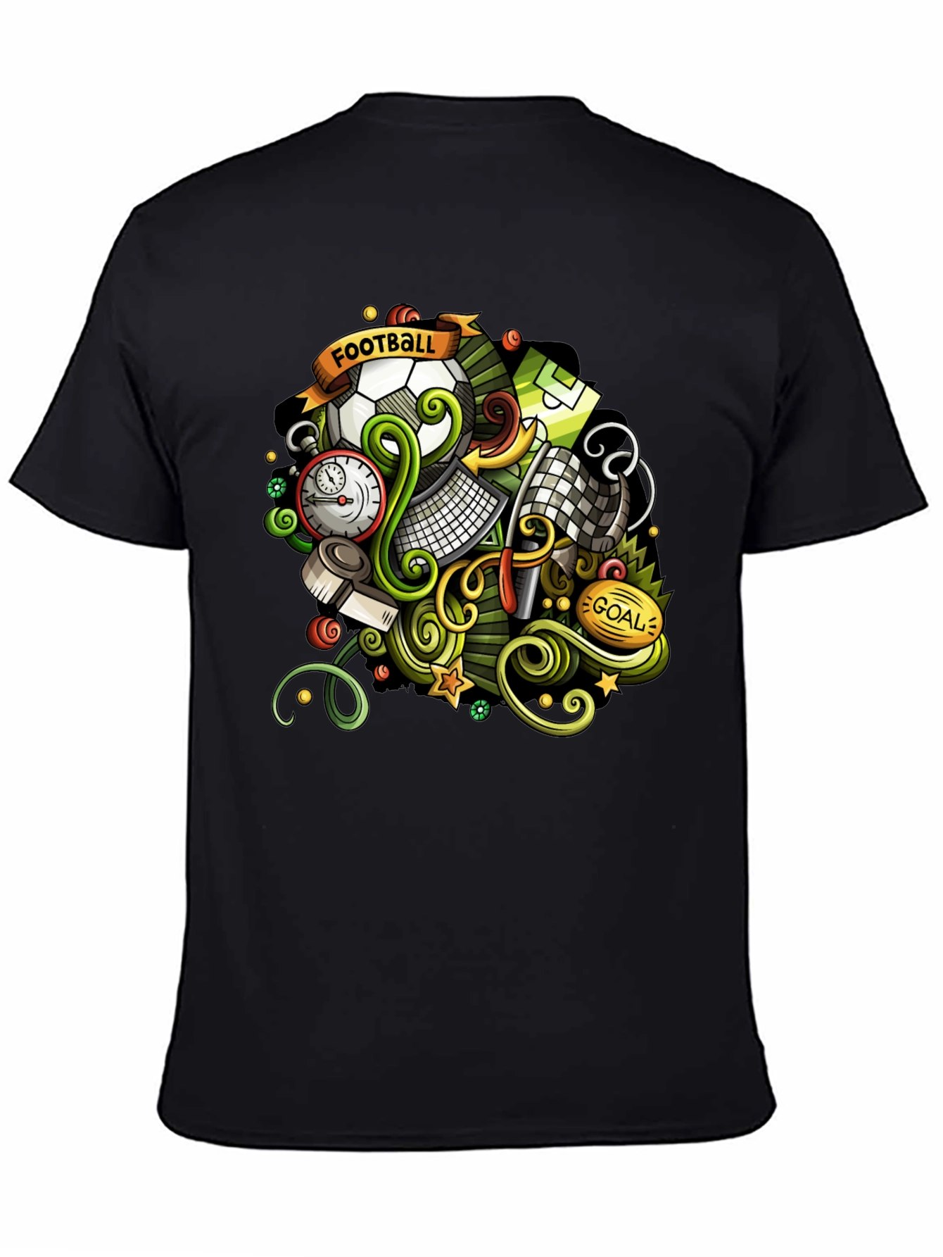 Black Football Cartoon Graphic T-Shirt view 4