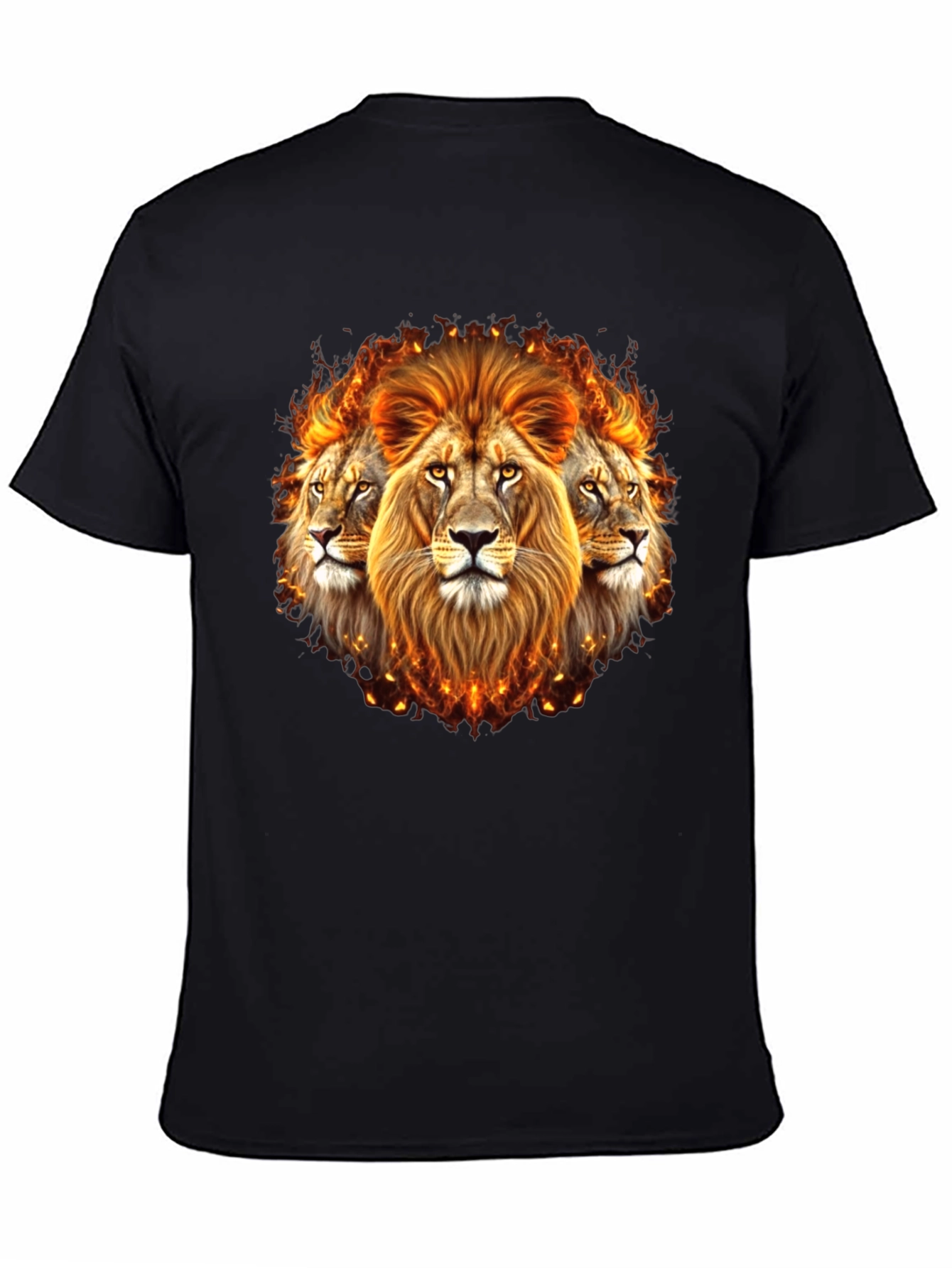 Black Fiery Lion Head Graphic Tee - Bold Black Shirt view 4