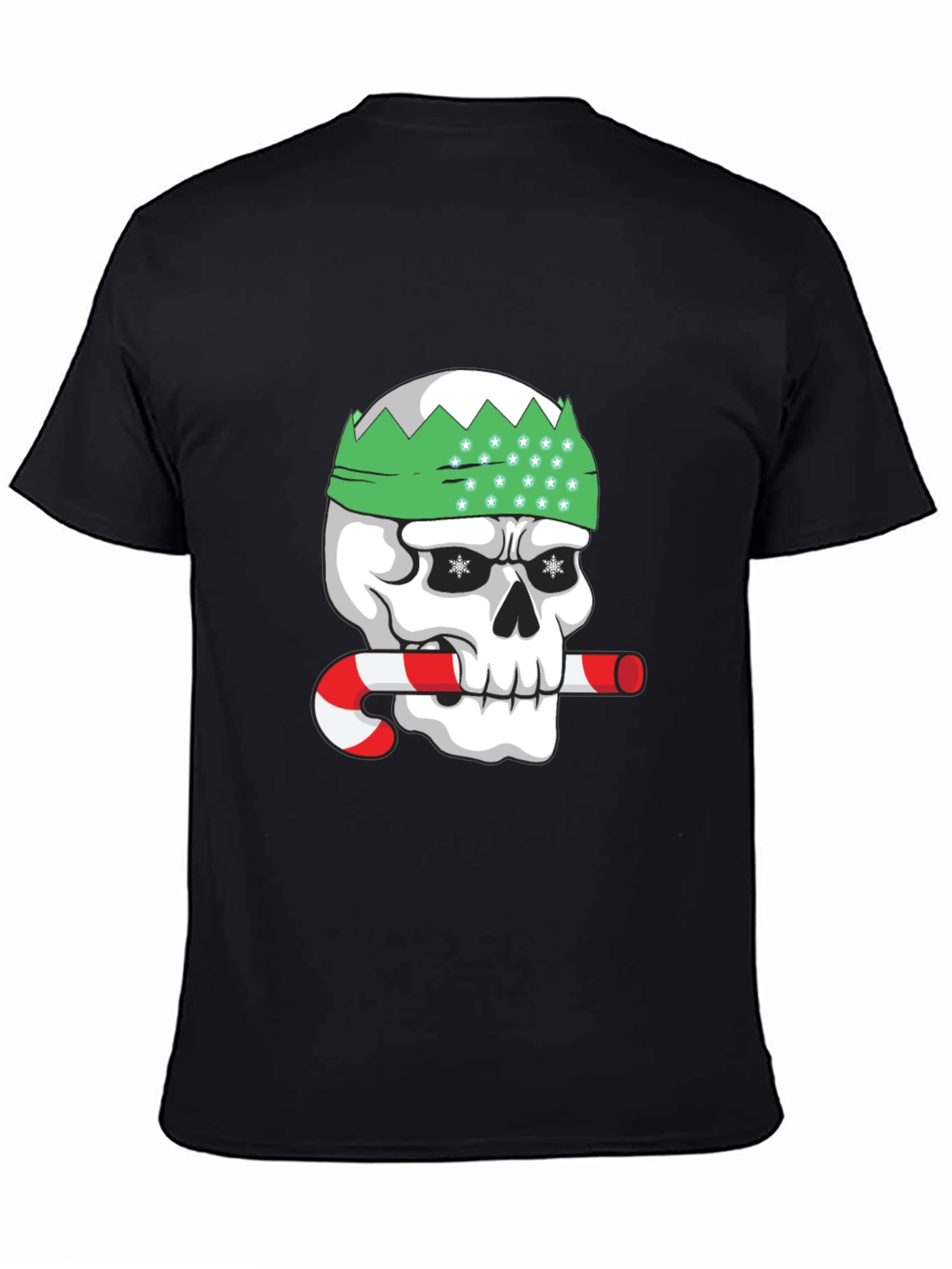 Black Festive Skull Graphic Tee - Holiday Humor view 4