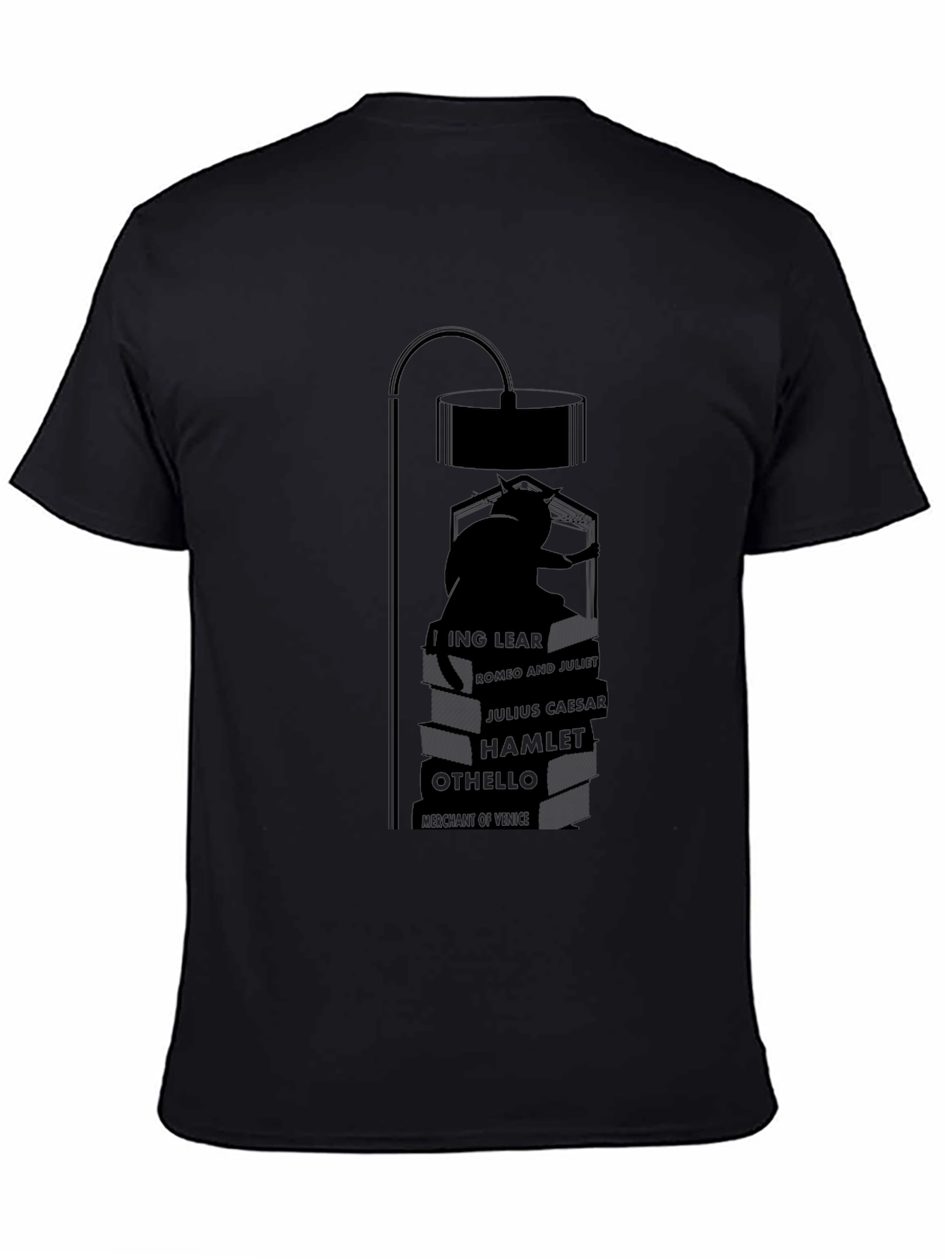 Black Literary Cat Lamp Black T-Shirt view 4