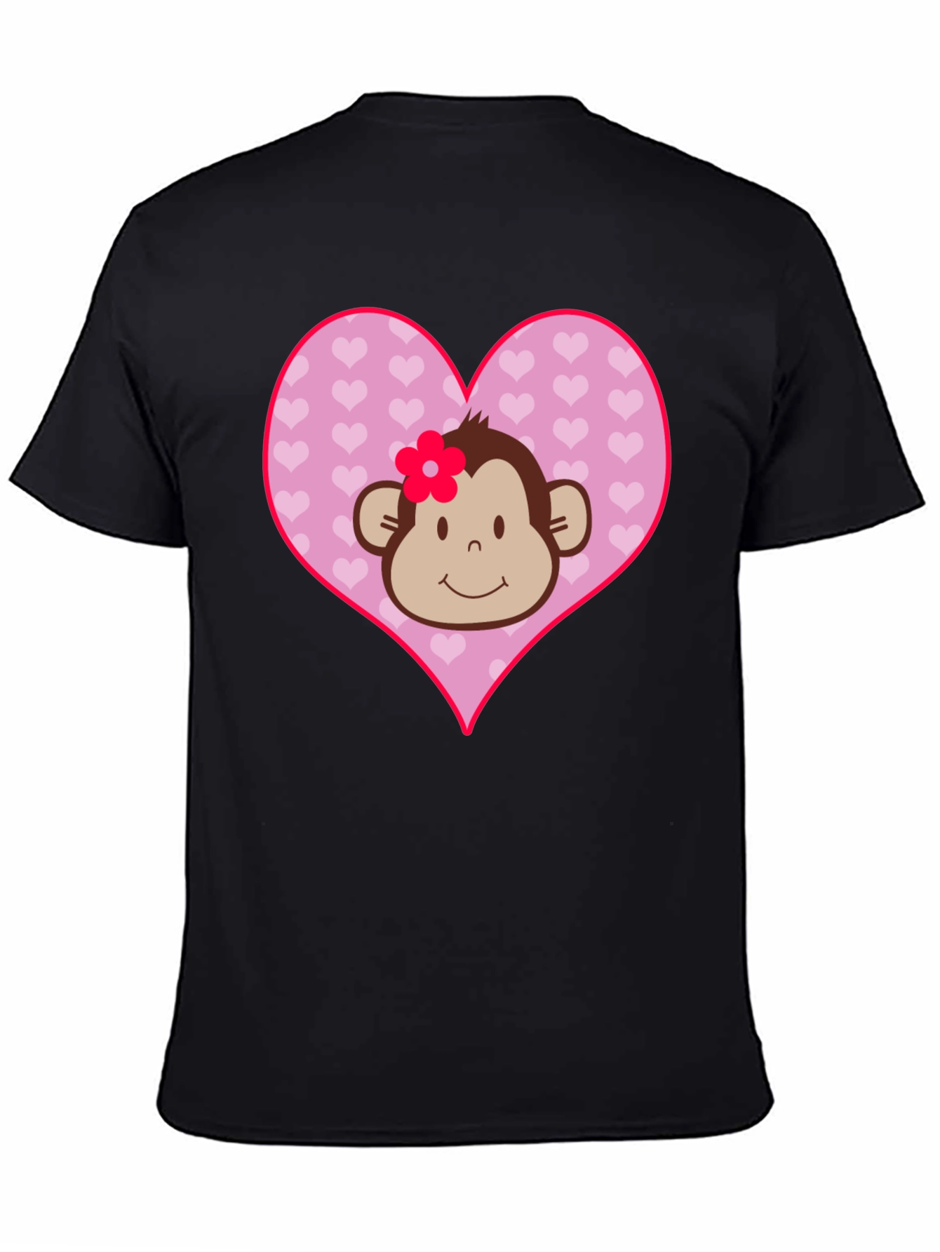 Black Cute Monkey Heart Graphic Tee - Black Cotton Shirt view 4