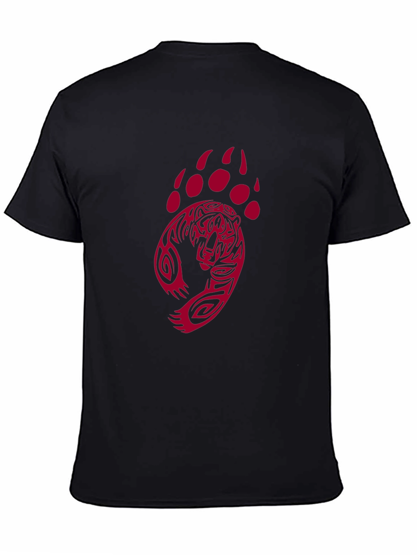 Black Men's Black T-Shirt with Red Bear Paw Design view 4