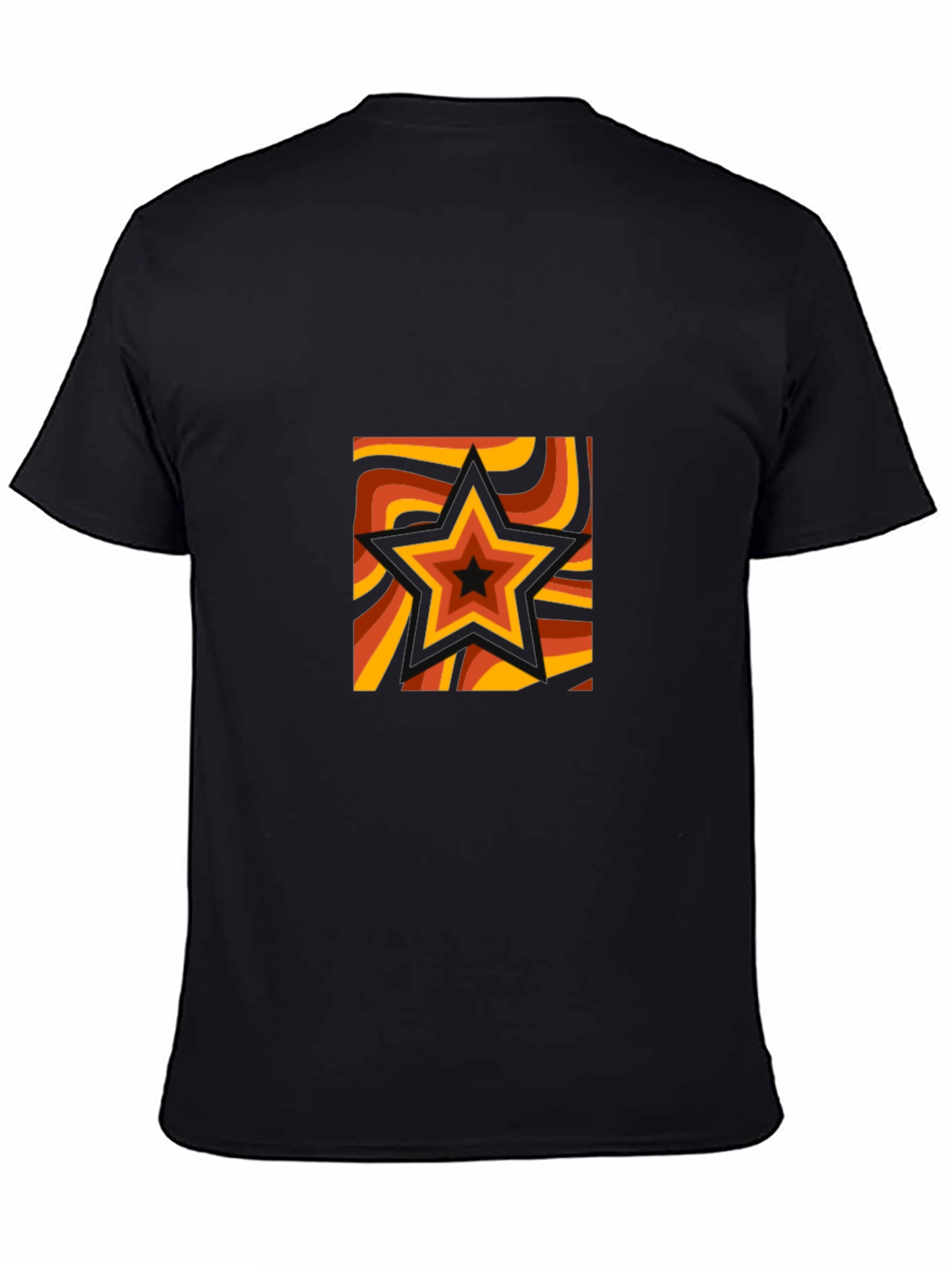 Black Retro Star Graphic Tee - Black Cotton T-Shirt view 4