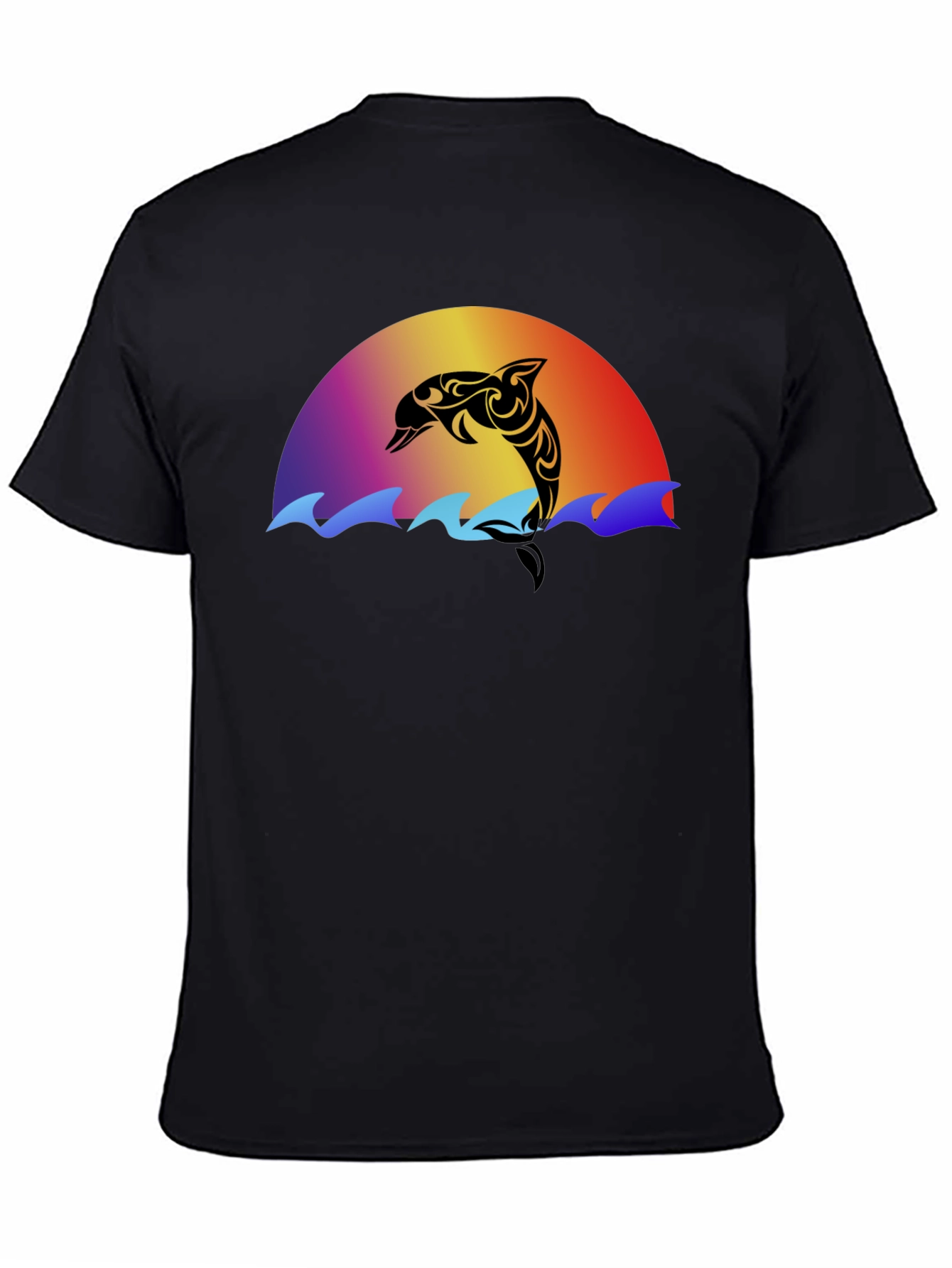 Black Tribal Dolphin Sunset Graphic T-Shirt view 4