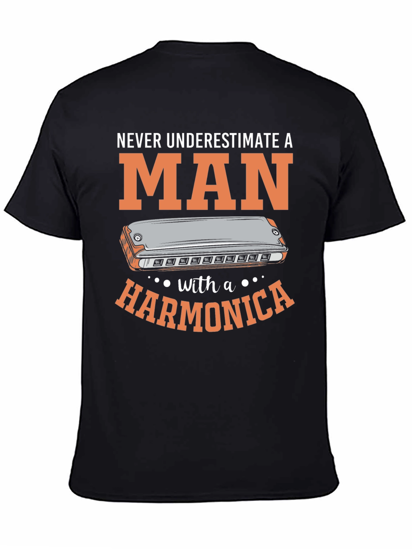 Black Harmonica Man T-Shirt - Music Lover Tee view 4