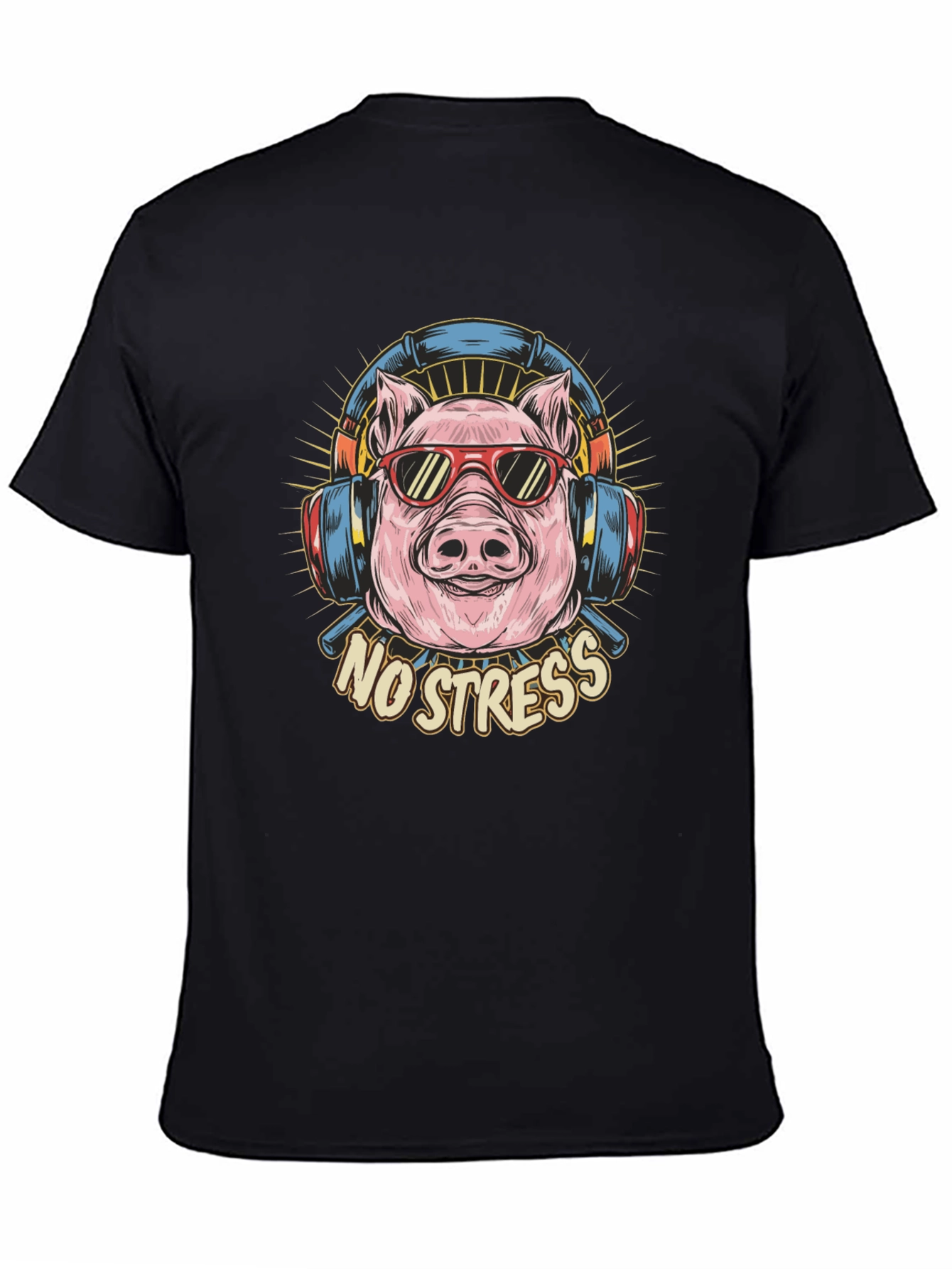 Black No Stress Pig Graphic Tee - Relaxed Fit view 4