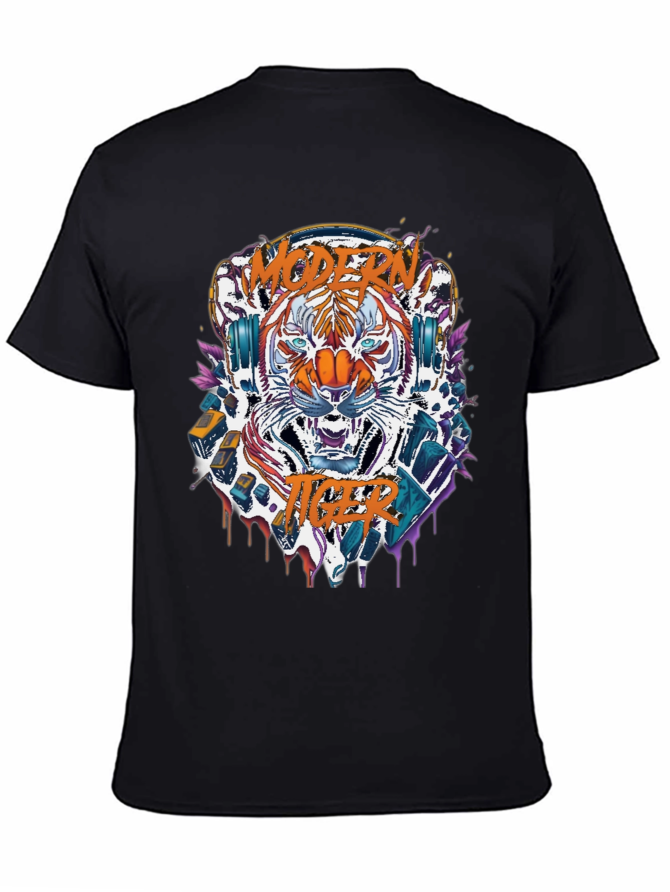 Black Modern Tiger Graphic Tee view 4