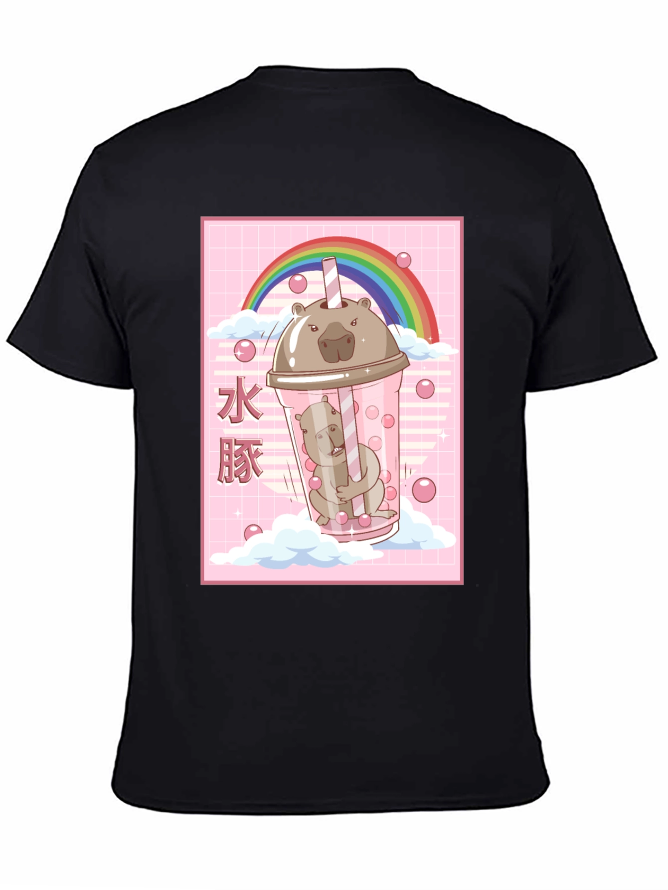 Kawaii Wombat Bubble Tea Black T-Shirt - 4