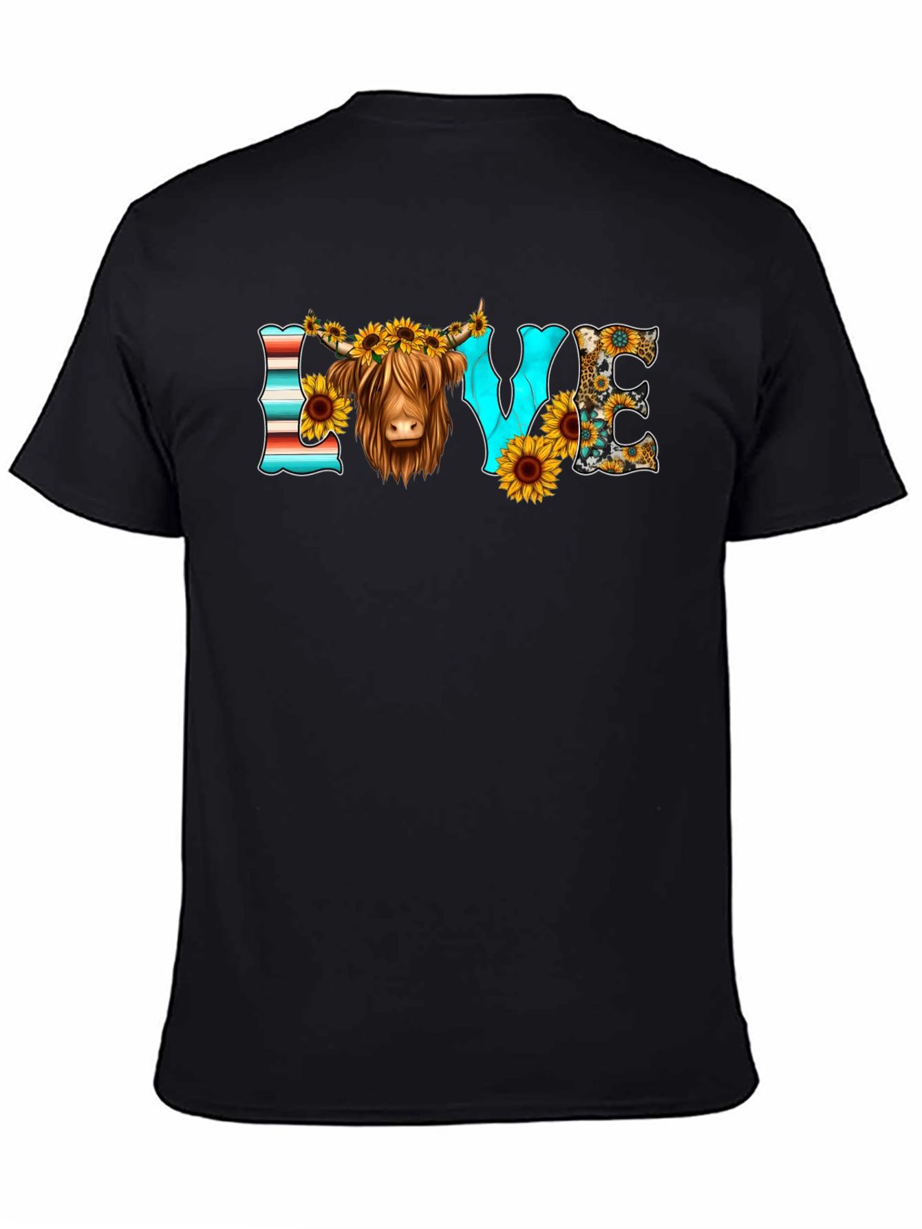 Black LOVE Highland Cow Graphic Tee view 4