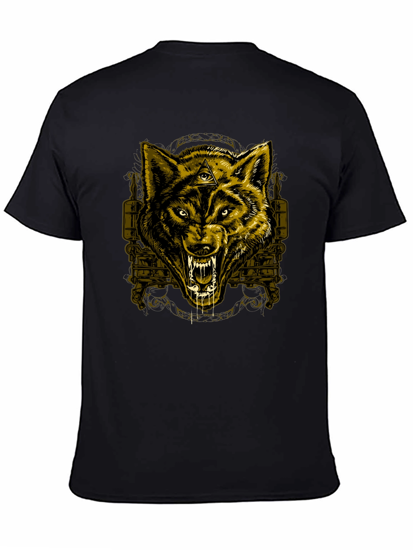 Black Wolf Graphic Print Crew Neck T-Shirt view 4