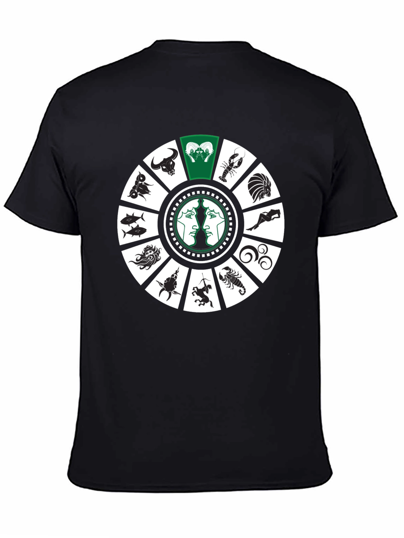 Black Zodiac Sign Wheel T-Shirt view 4
