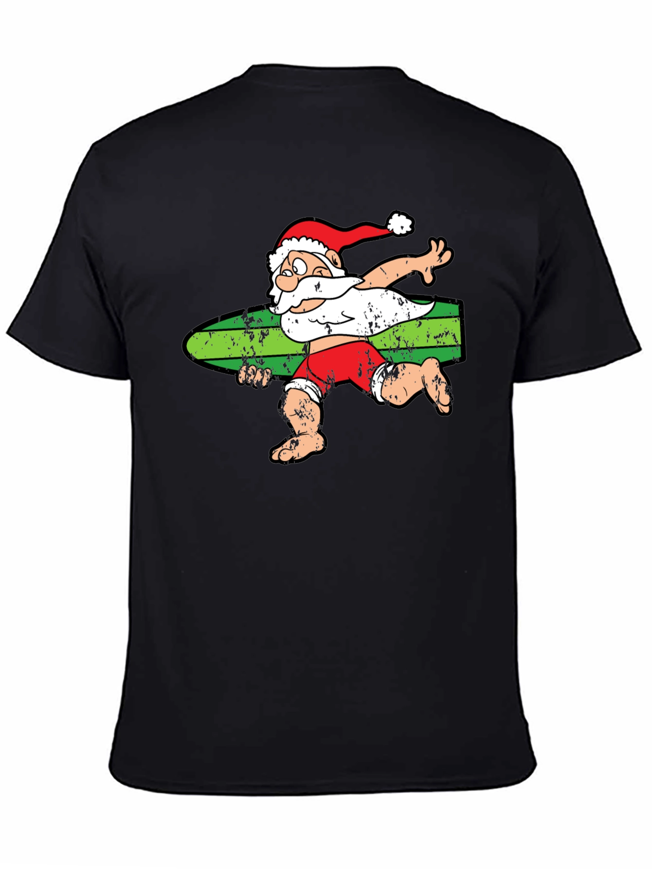 Black Surfing Santa T-Shirt - Christmas Holiday Tee view 4