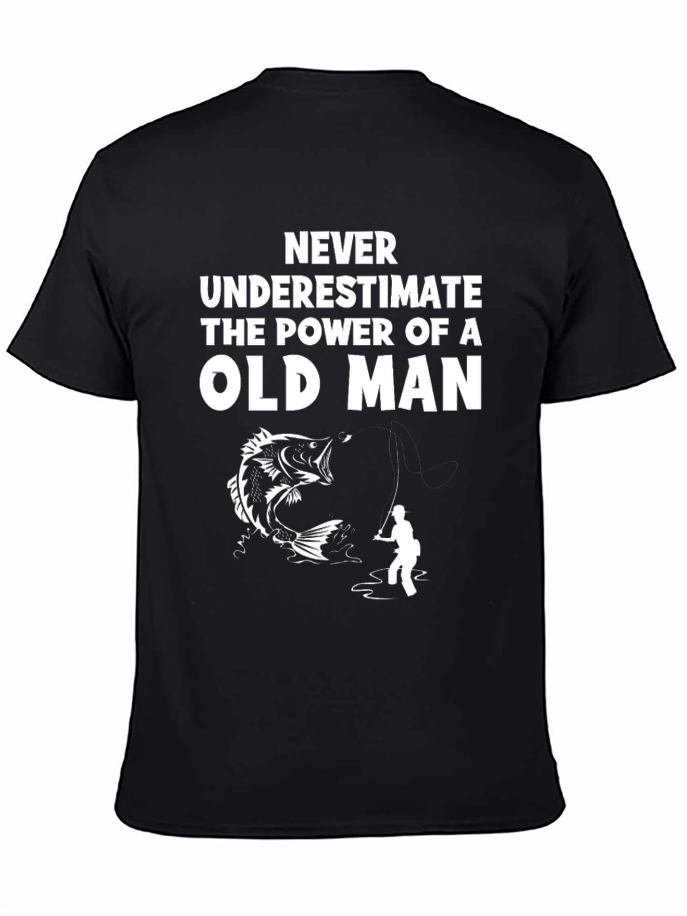 Black Never Underestimate Old Man Fishing T-Shirt view 4