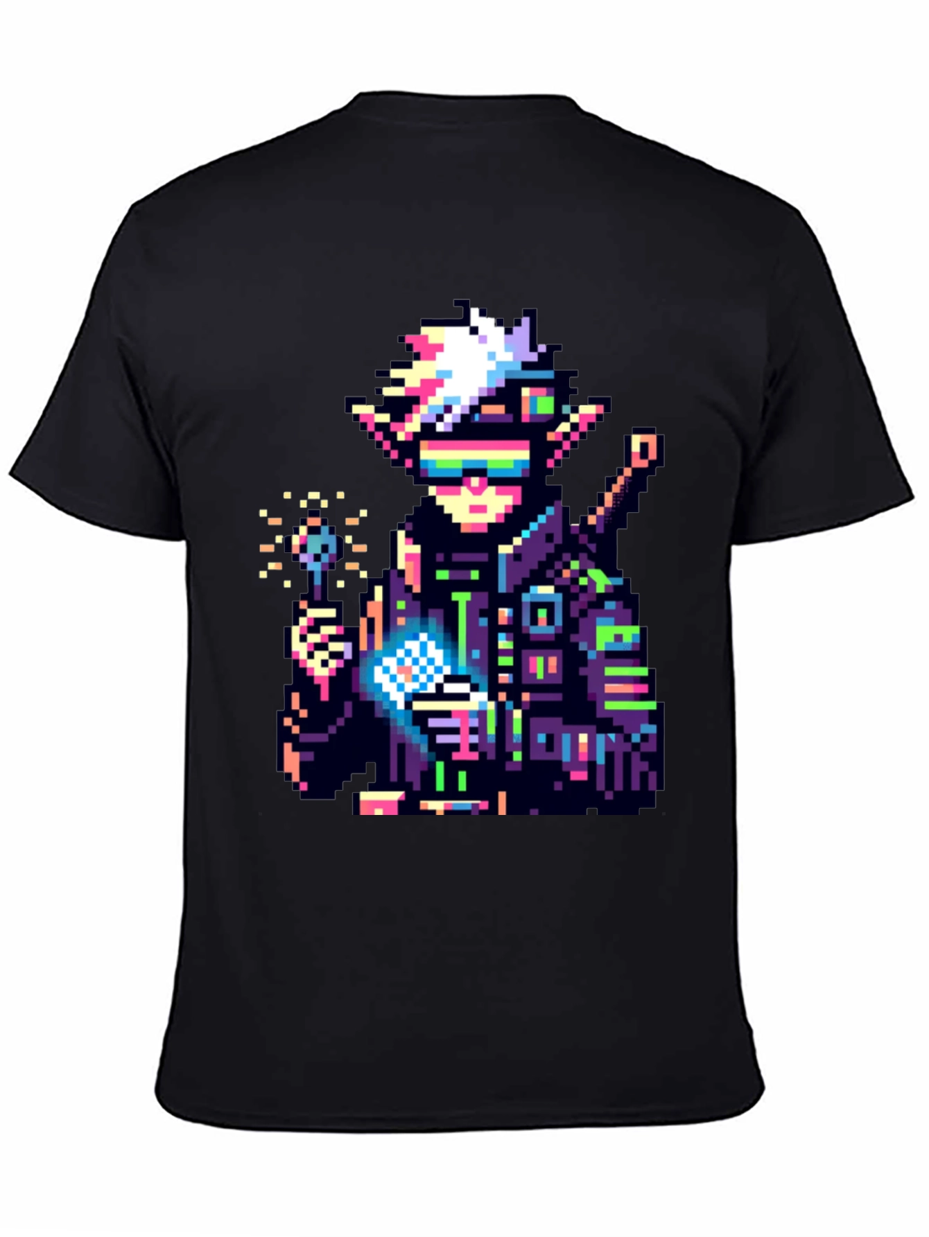 Black Pixel Cyberpunk Elf T-Shirt view 4