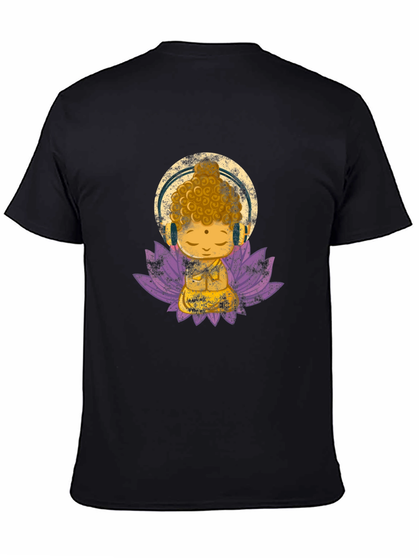 Black Buddha with Headphones Graphic Tee view 4