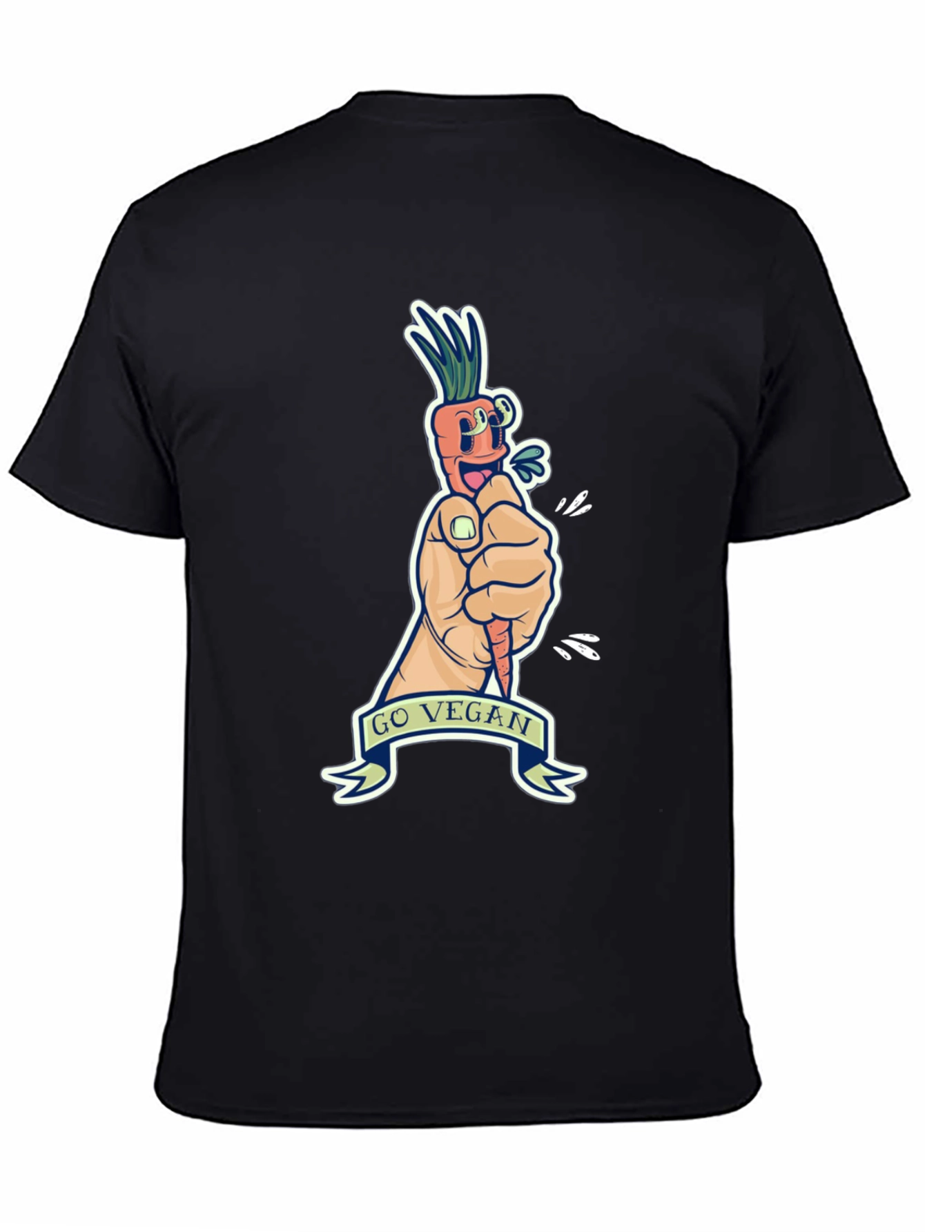 Black Go Vegan Carrot Graphic Tee - Black Cotton T-Shirt view 4