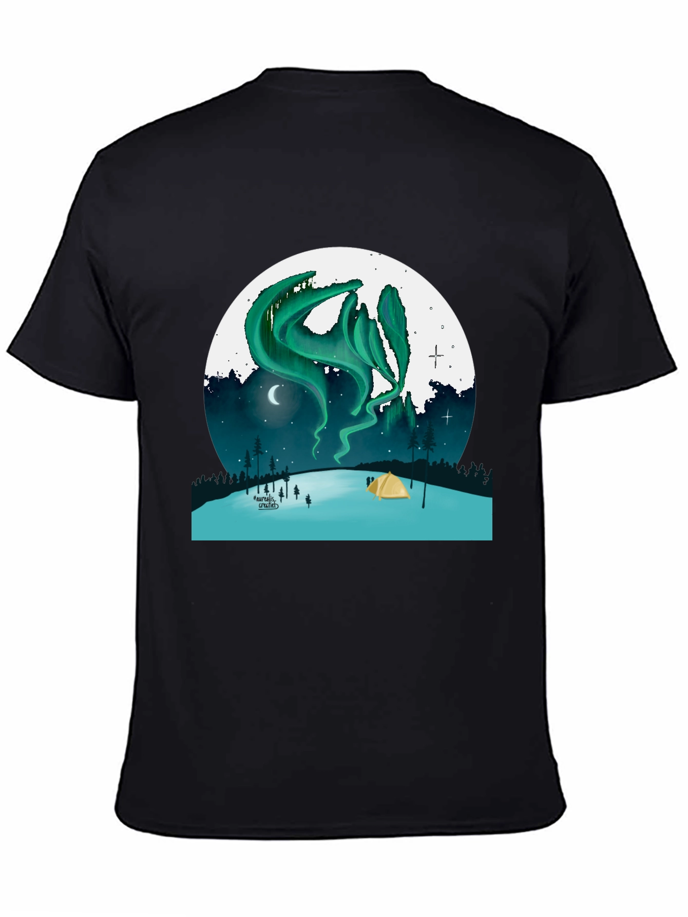 Black Aurora Camping T-Shirt - Northern Lights Adventure Tee view 4