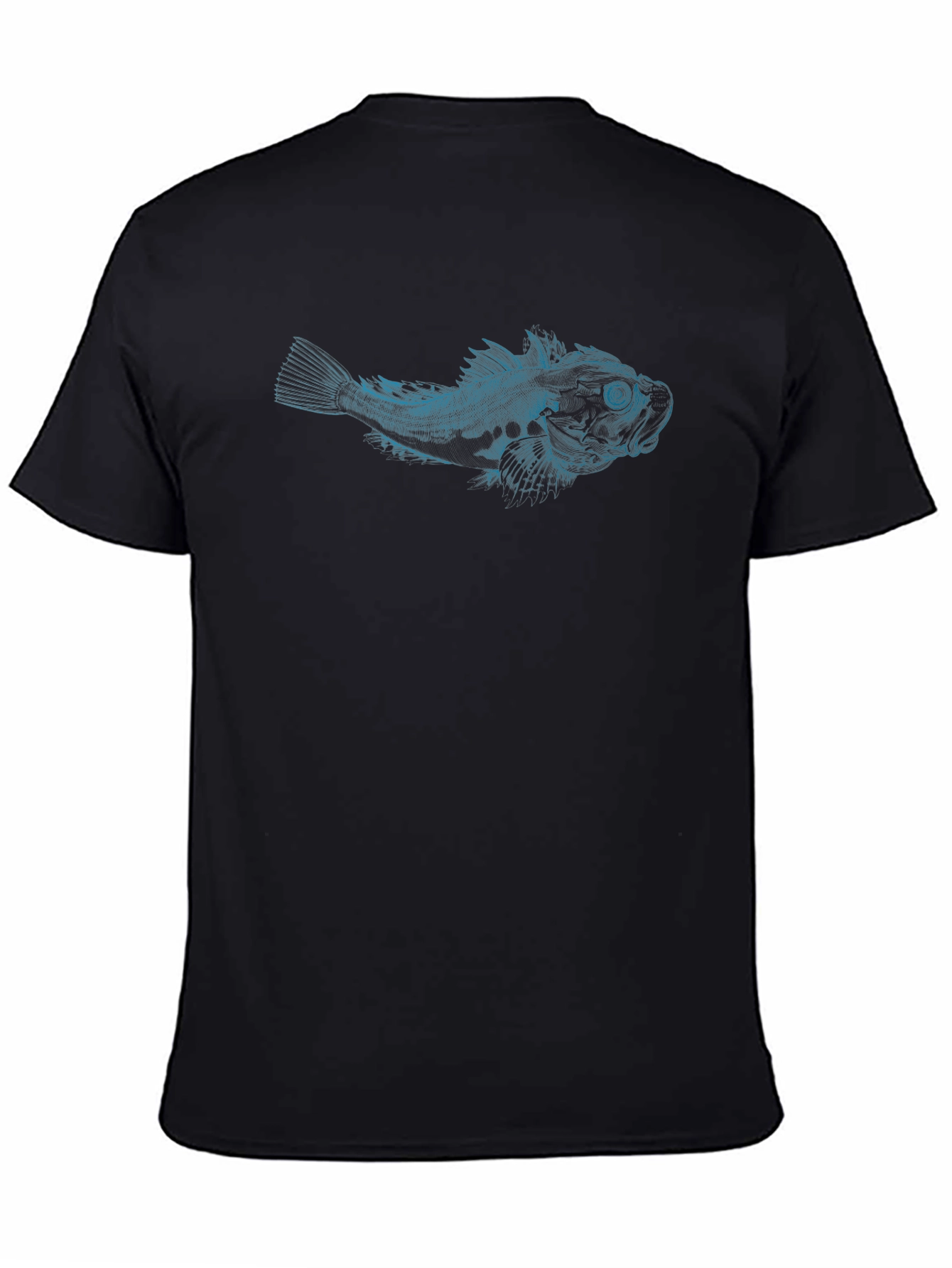 Black Cool Fish Graphic T-Shirt - Black Cotton Tee view 4