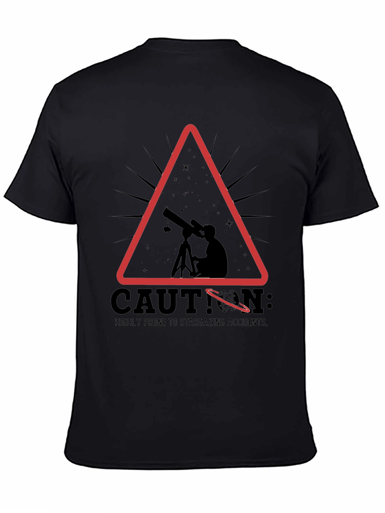 Black Caution Stargazing Accidents T-Shirt view 4