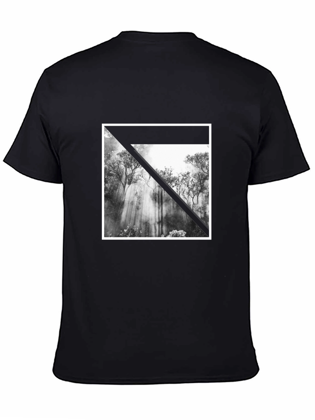 Black Abstract Forest Graphic Tee - Black Cotton T-Shirt view 4