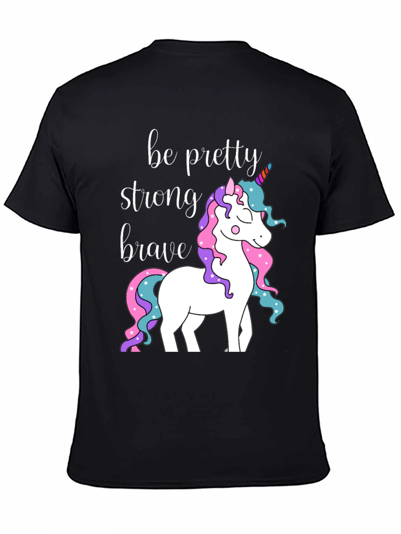 Black Be Pretty Strong Brave Unicorn Graphic T-Shirt view 4