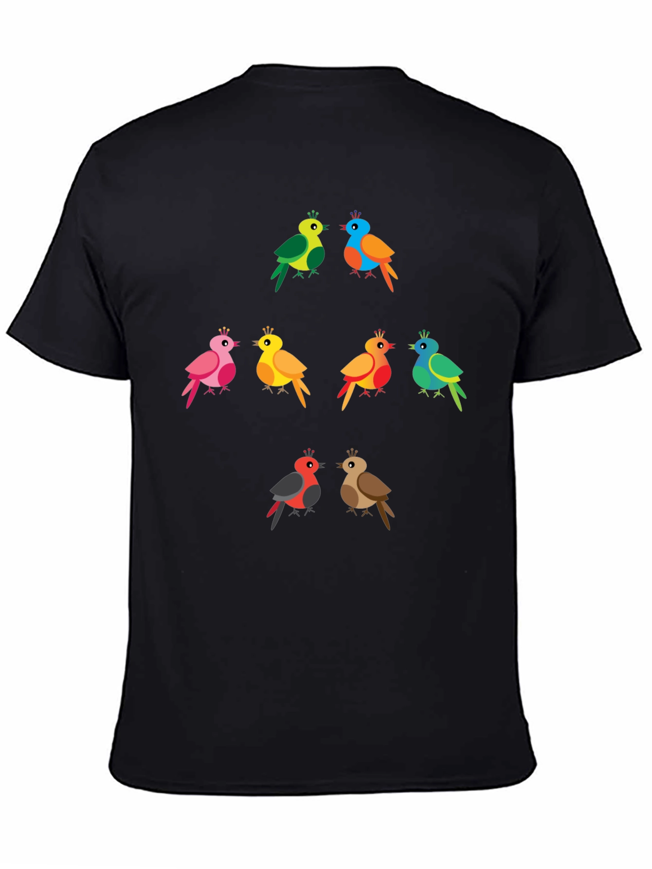 Black Colorful Birds Graphic Tee - Fun & Unique Design view 4