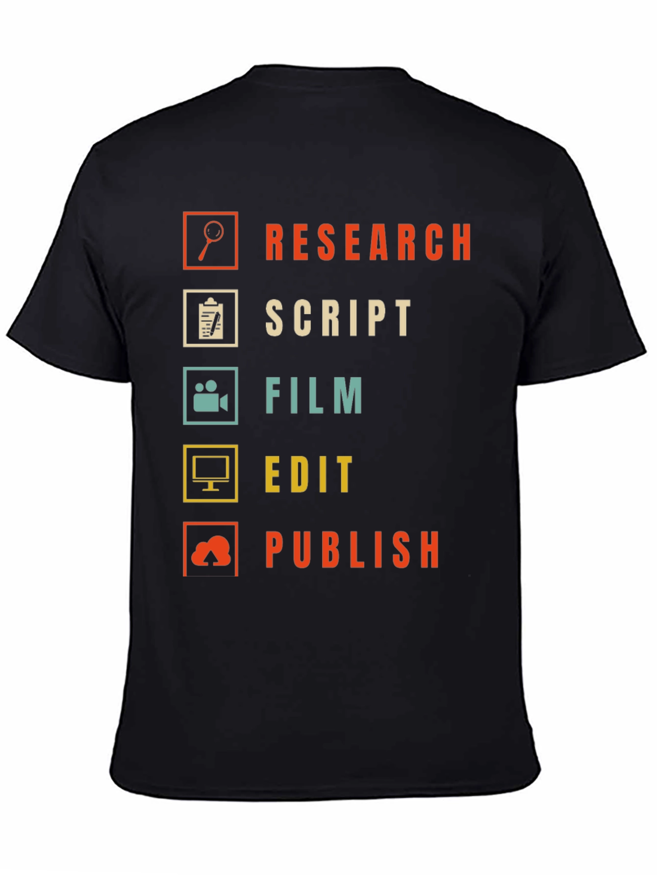 Black Film Crew Process T-Shirt - Research, Script, Film, Edit, Publish view 4