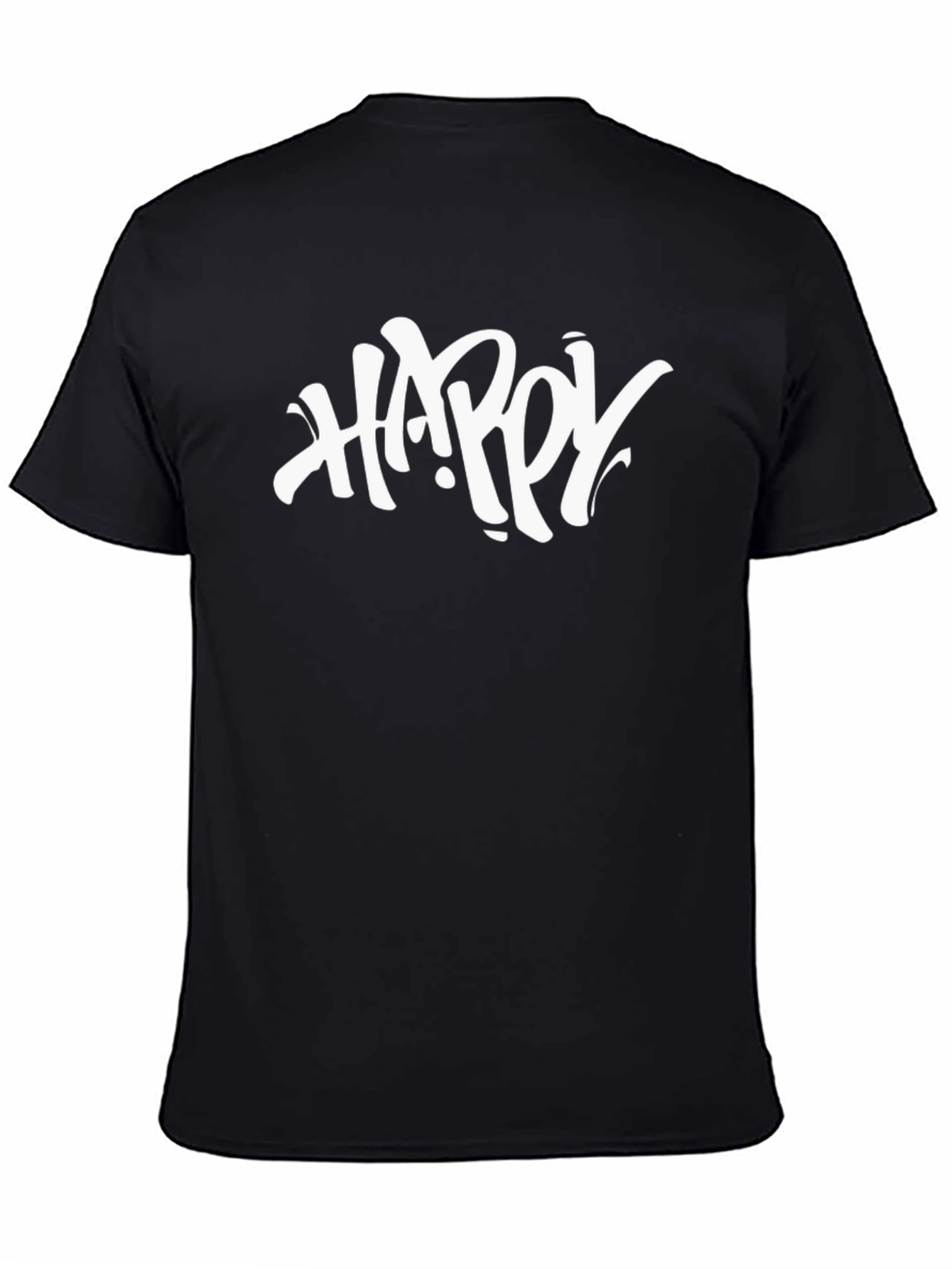 Black Happy Graphic Black T-Shirt - Casual Style view 4