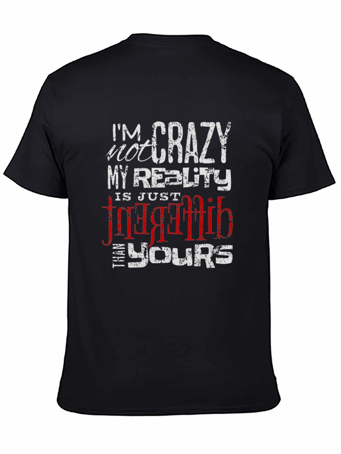 Black Crazy Reality Graphic Tee - Black Cotton Blend T-Shirt view 4