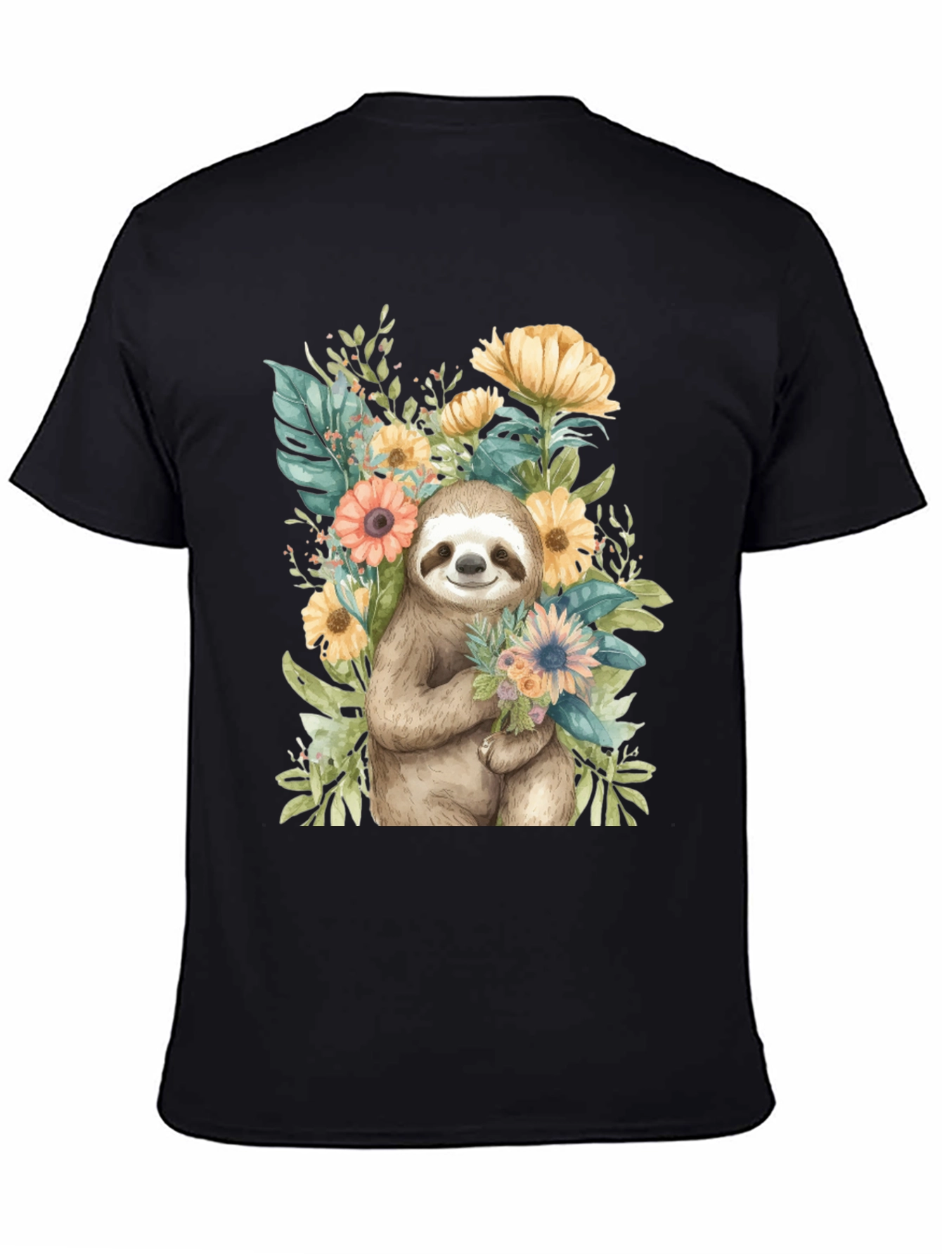 Black Sloth & Floral Graphic Tee view 4