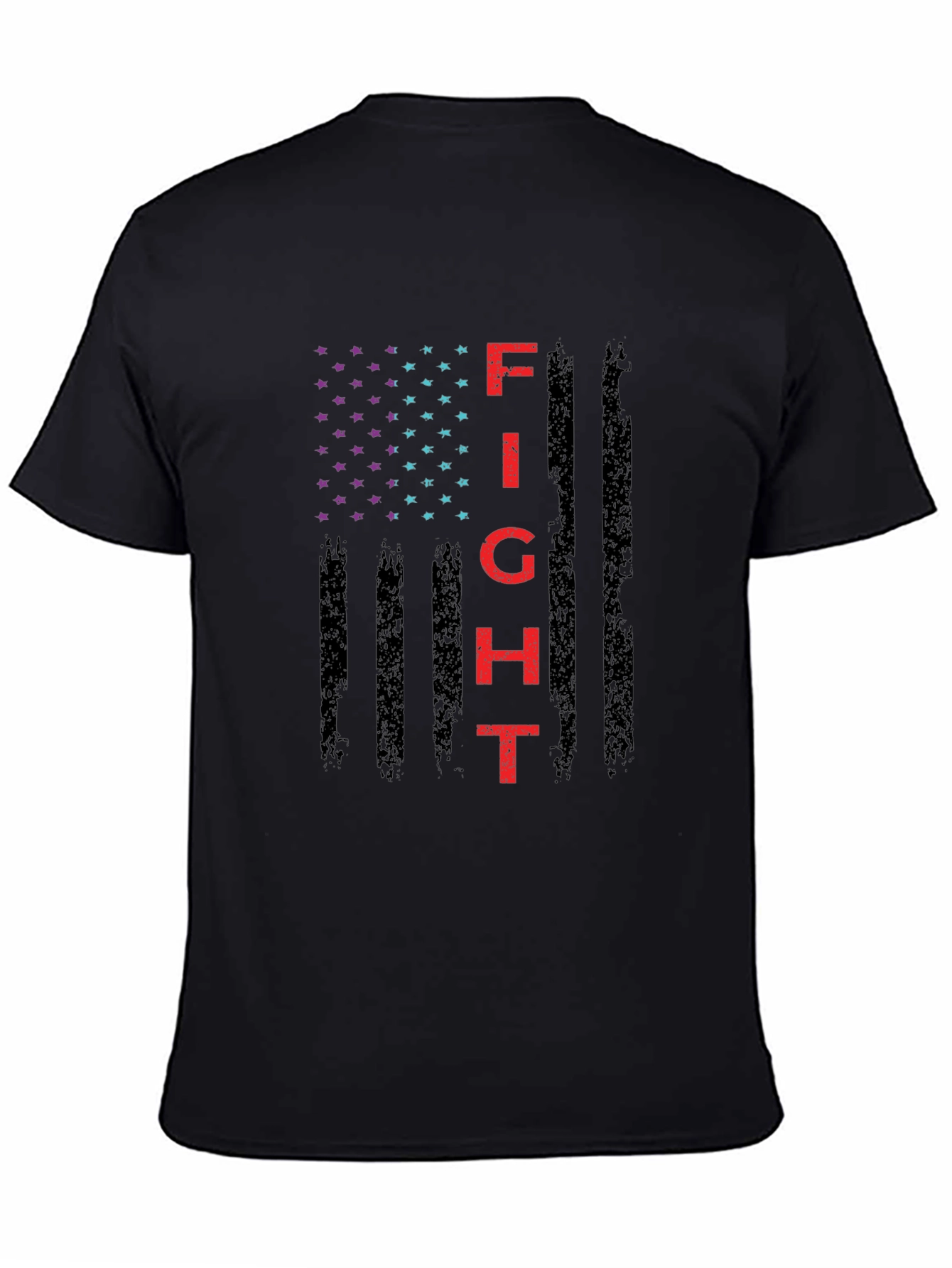 Black Fight Graphic T-Shirt - Patriotic American Flag Design view 4
