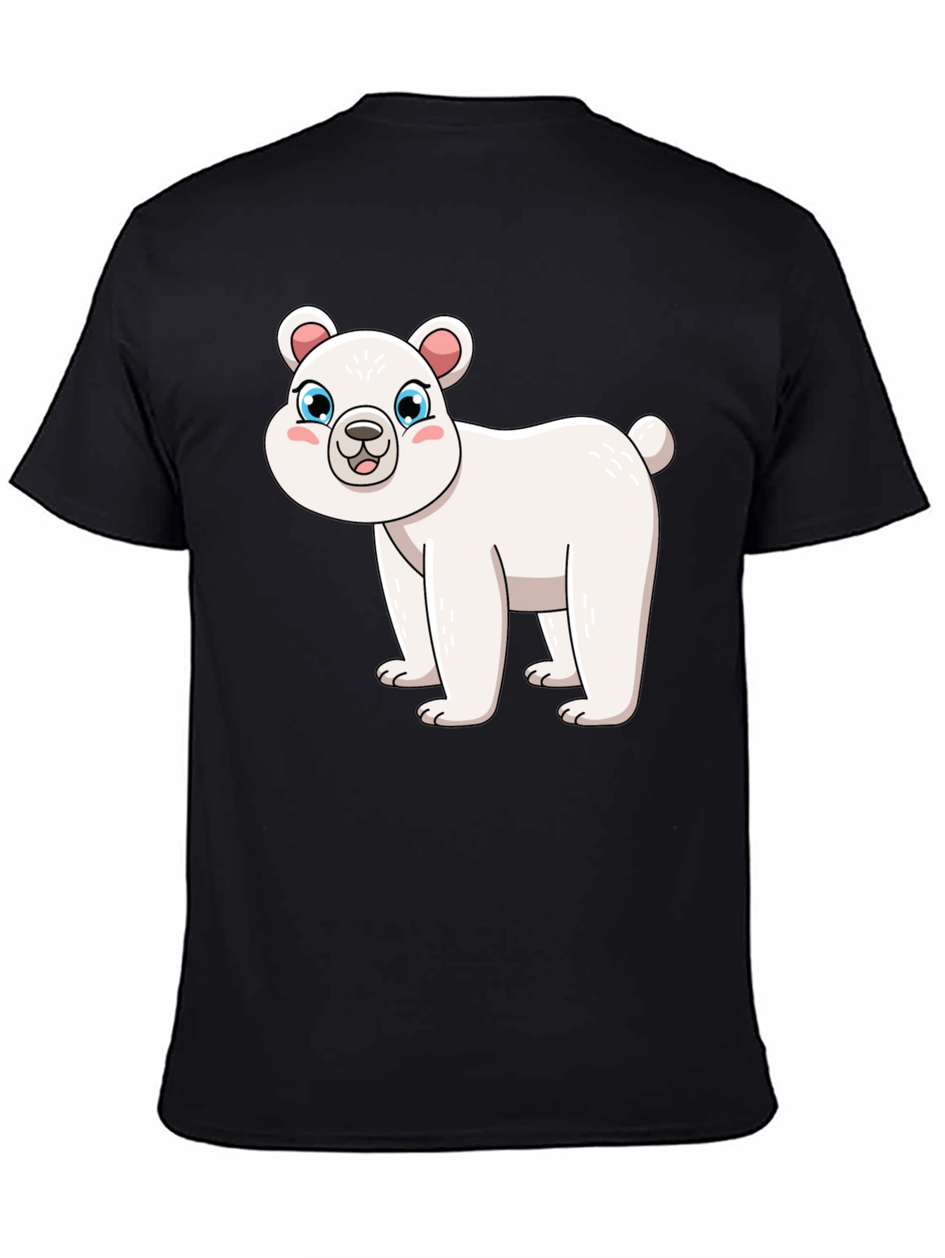 Black Cute Polar Bear Graphic Black T-Shirt view 4