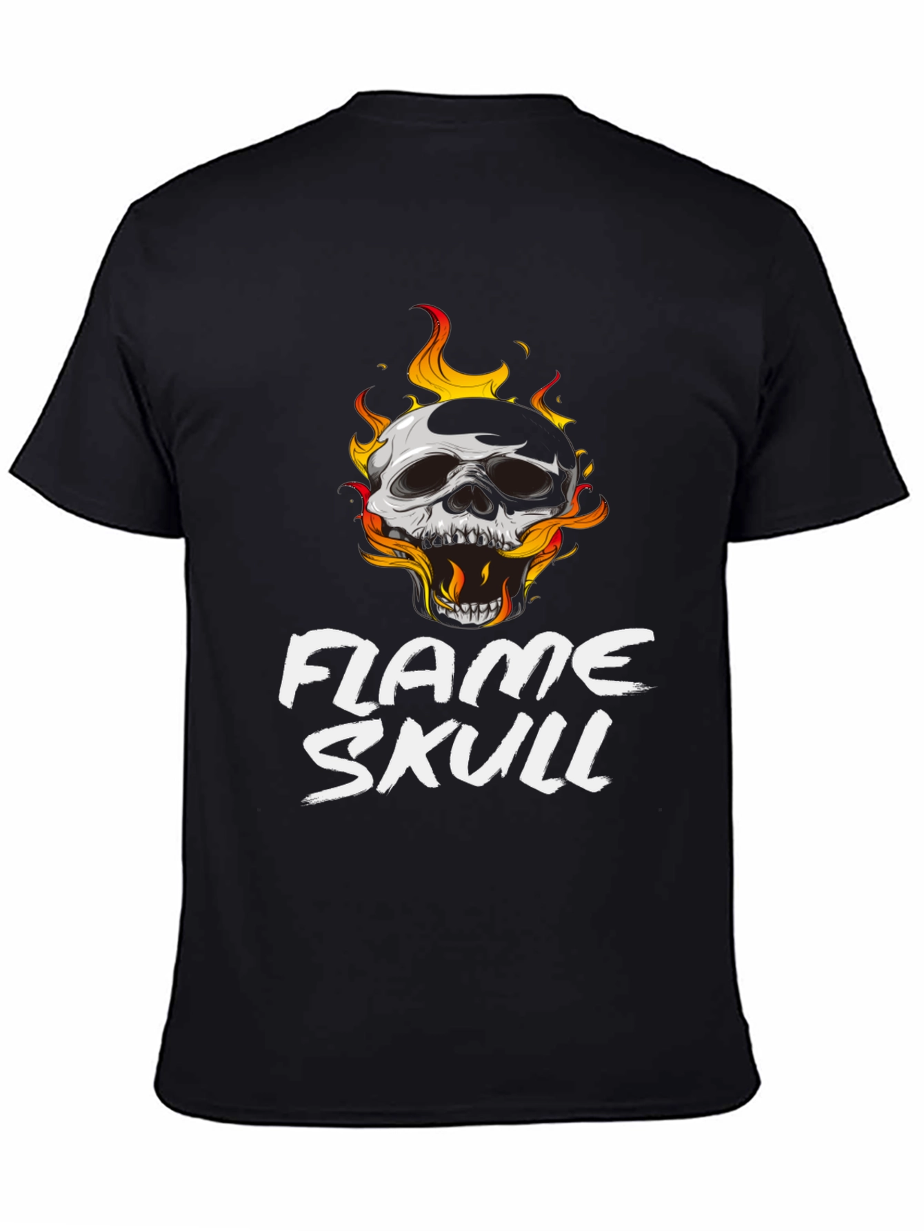 Black Flame Skull Graphic Black T-Shirt view 4