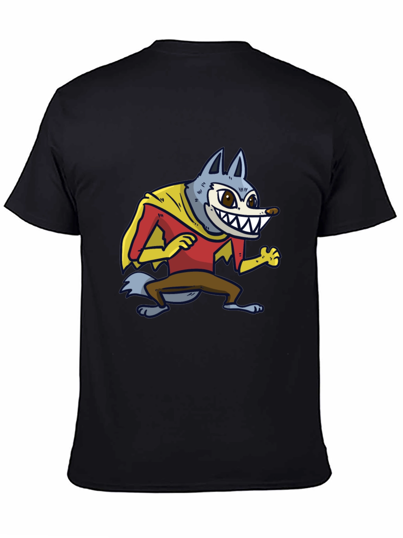 Black Cartoon Wolf Superhero Graphic Tee - Black view 4