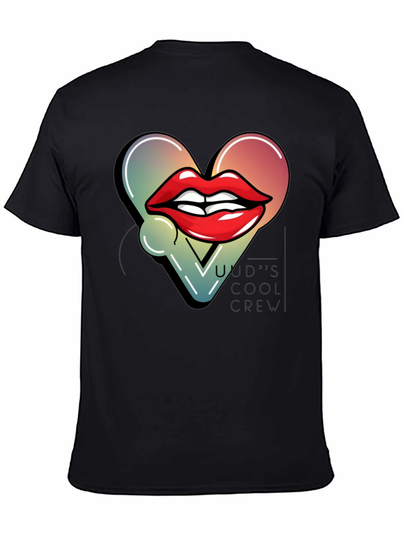 Black Trendy Lips Heart Graphic Black T-Shirt view 4