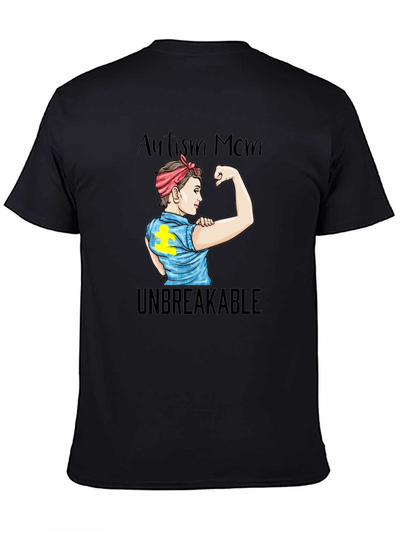 Black Autism Mom Unbreakable Graphic T-Shirt view 4