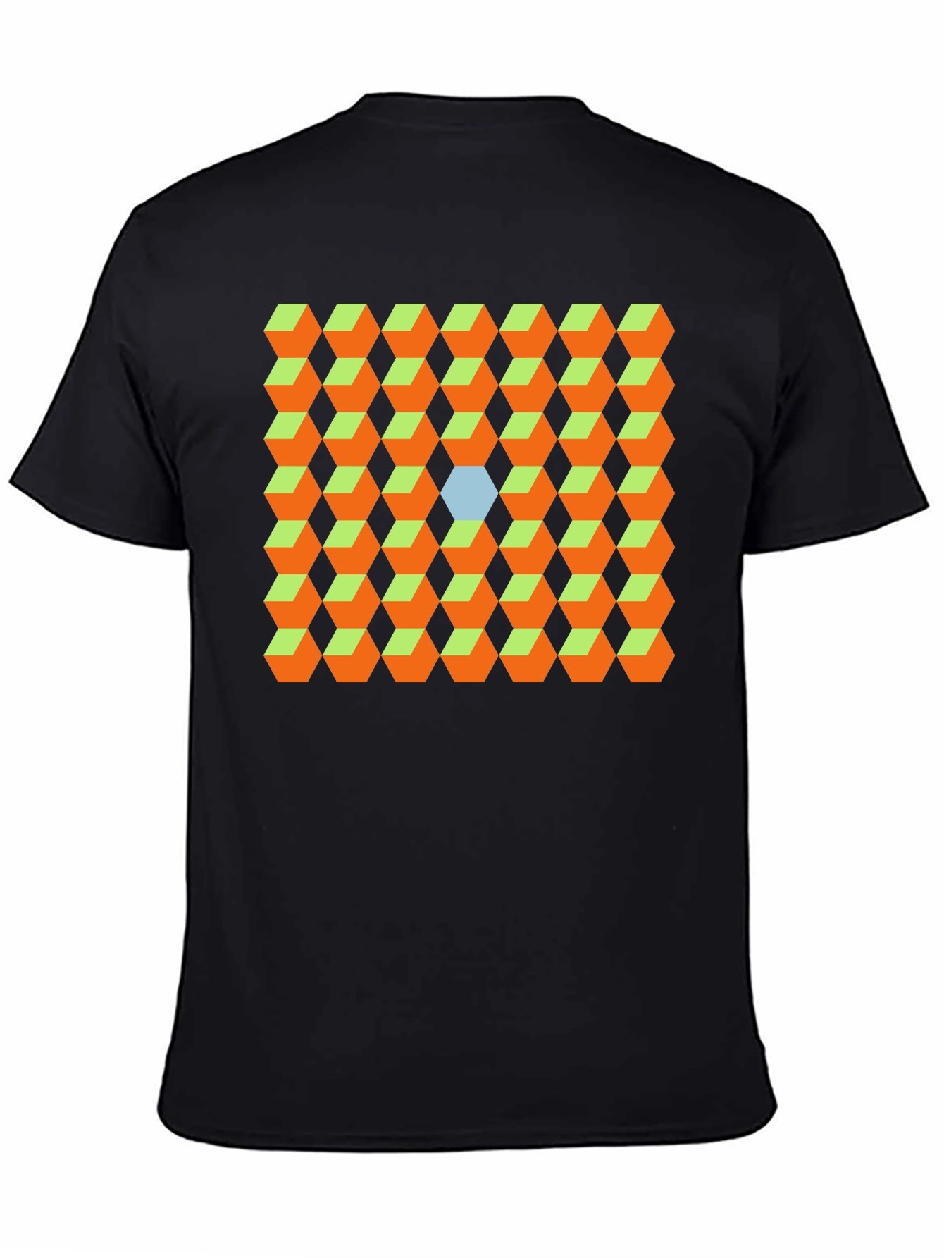 Black Geometric Cube Pattern T-Shirt - Optical Illusion Design view 4