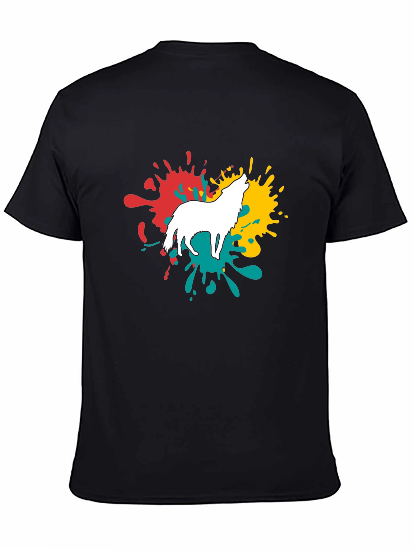 Black Wolf Splash Graphic Tee - Black Cotton Blend T-Shirt view 4