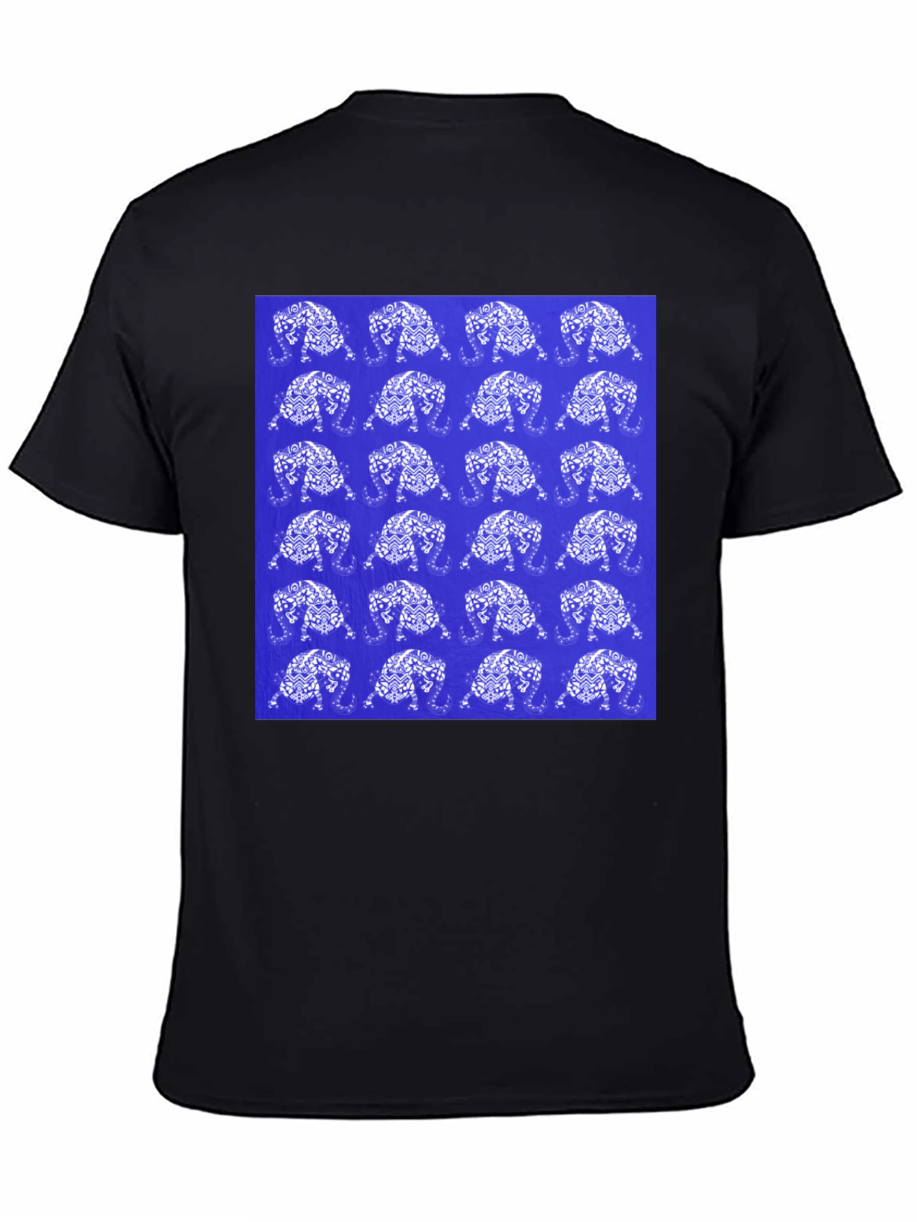 Black Patterned Elephant Print Crew Neck T-Shirt view 4