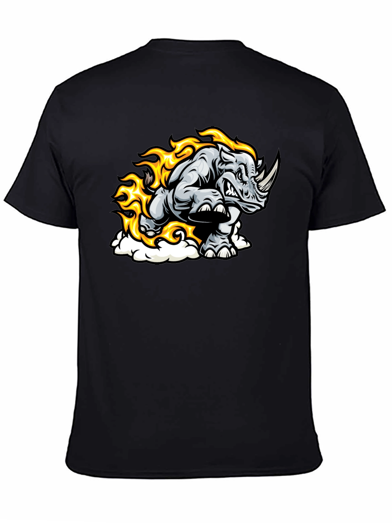 Black Fiery Rhino Graphic T-Shirt - Black Cotton Tee view 4