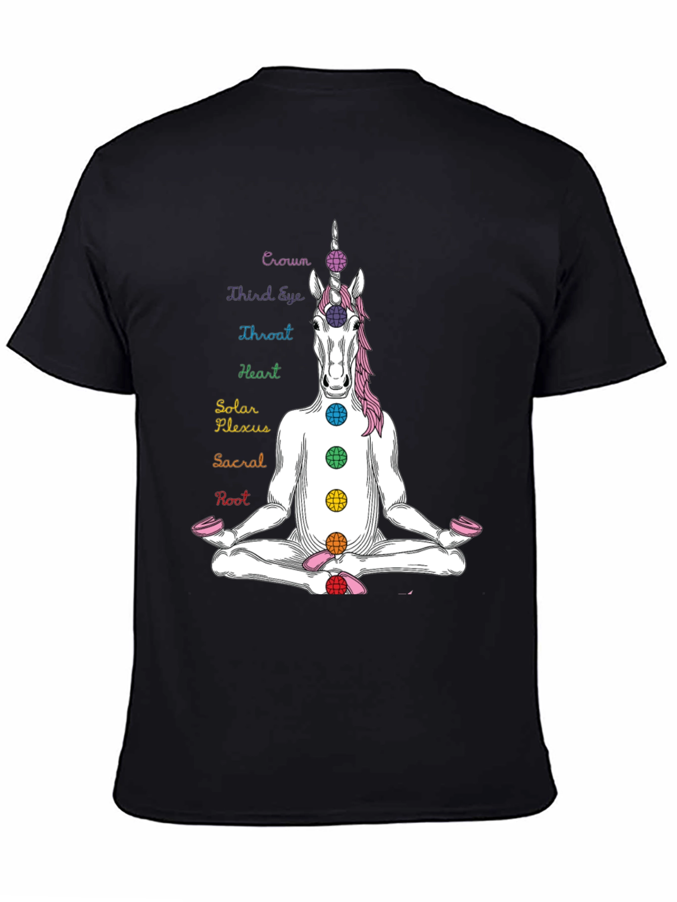 Black Unicorn Chakra T-Shirt - Meditating Yoga Design view 4