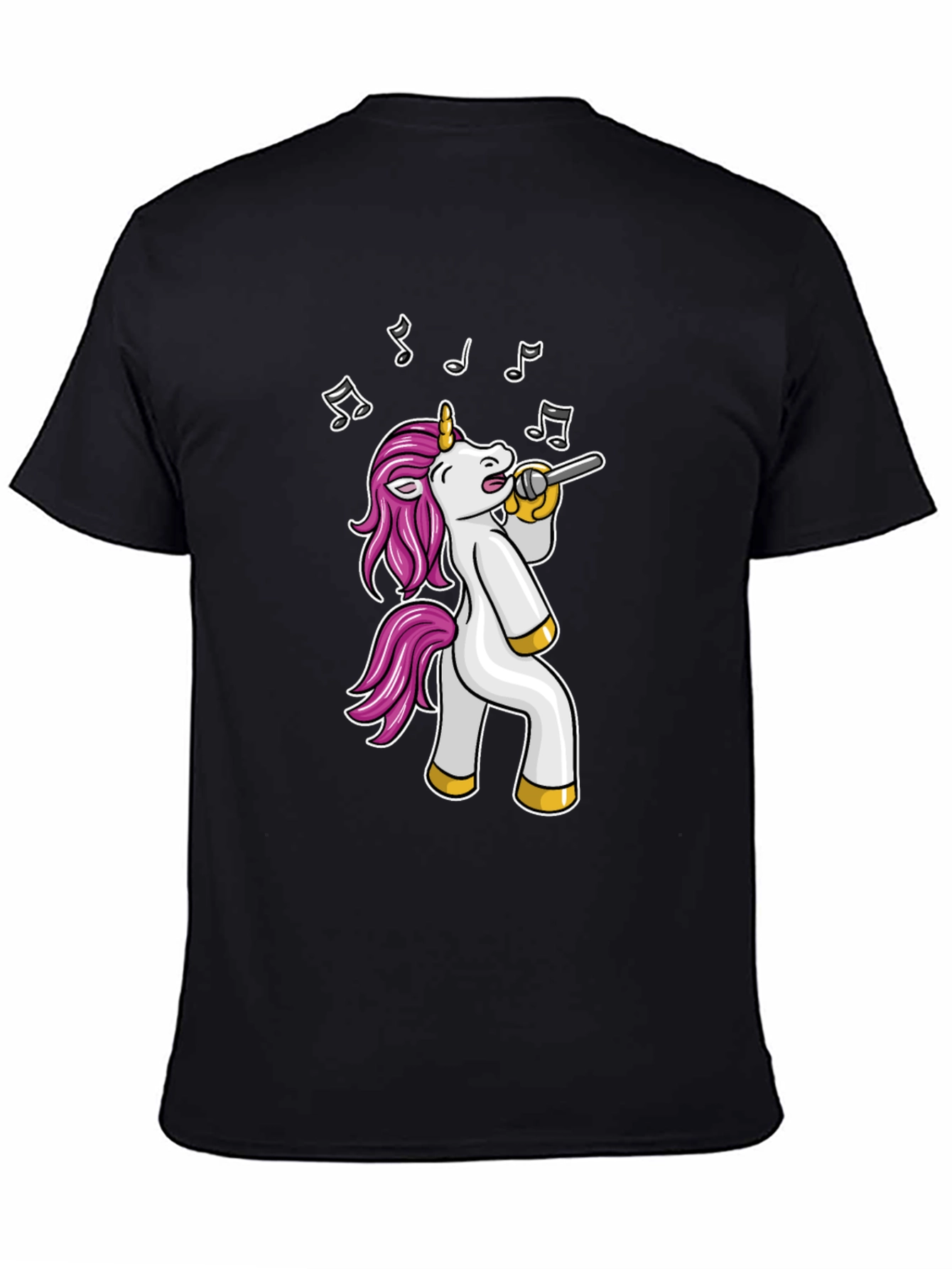 Black Singing Unicorn Black T-Shirt - Cartoon Animal Tee view 4