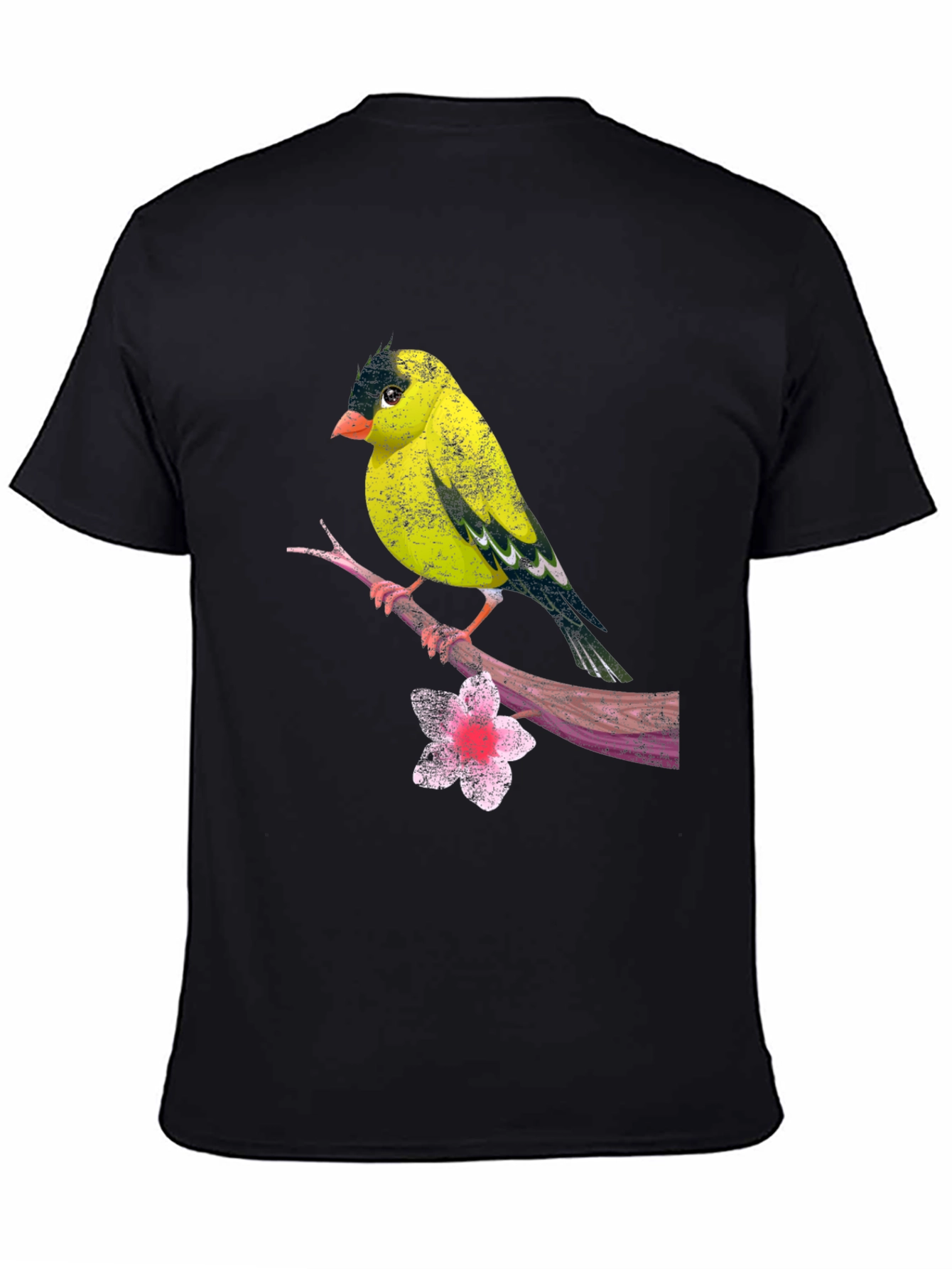 Black Bird on Branch Black T-Shirt view 4