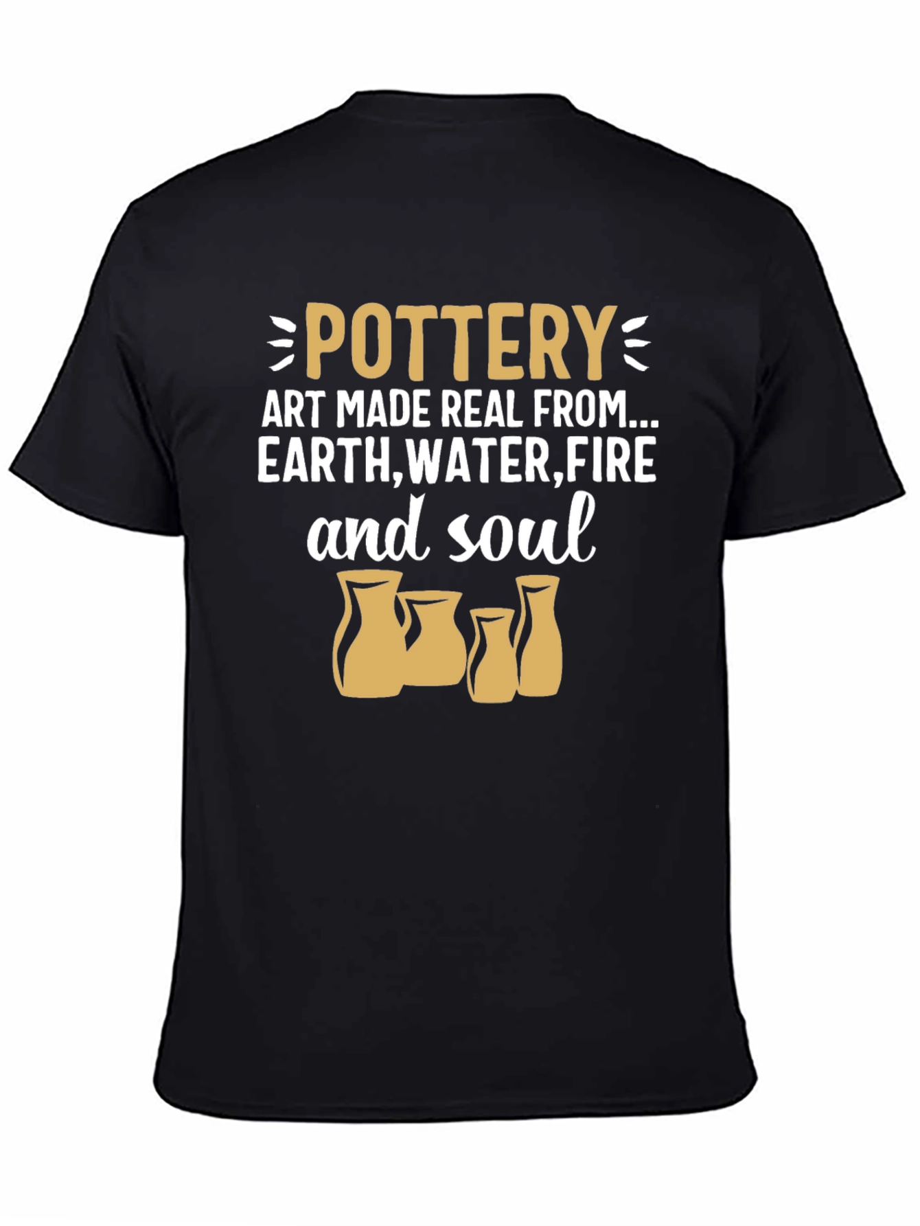 Black Pottery Art T-Shirt: Earth, Water, Fire & Soul view 4