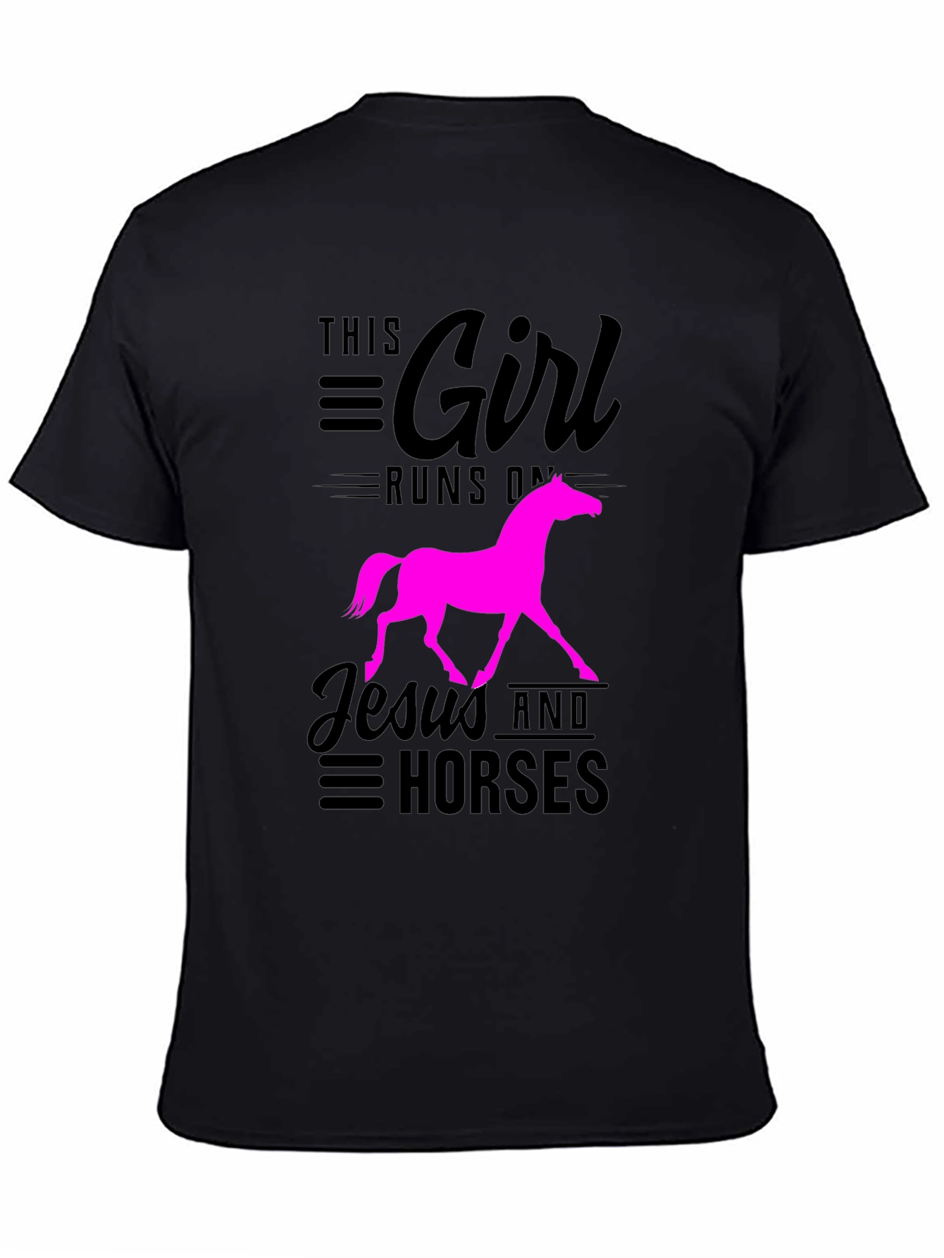 Black This Girl Runs on Jesus and Horses Black T-Shirt view 4